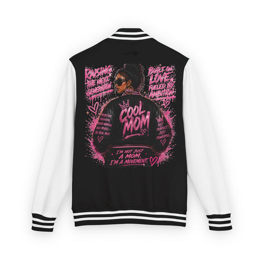 "Cool Mom" Pink Heart Varsity Jacket
