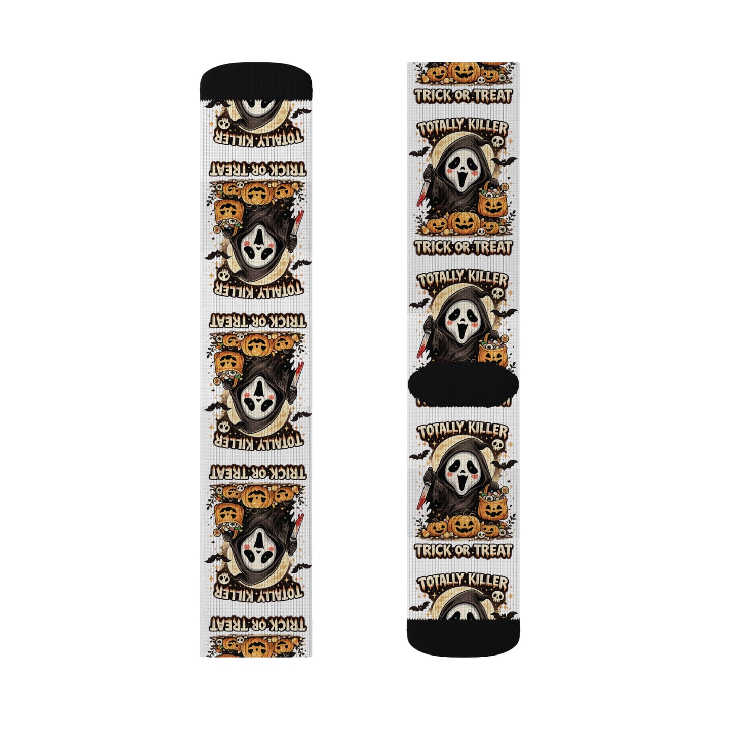 Halloween Ghost Face Sublimation Socks — Trick or Treat Patterned Crew Socks