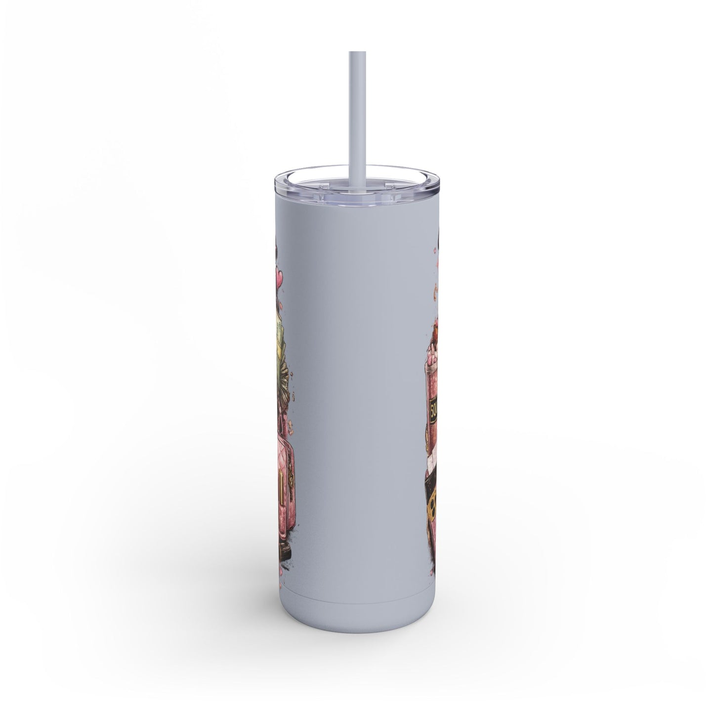 Skinny Tumbler - "Wake Up & Get That Bag" Pink Coffee Travel Cup