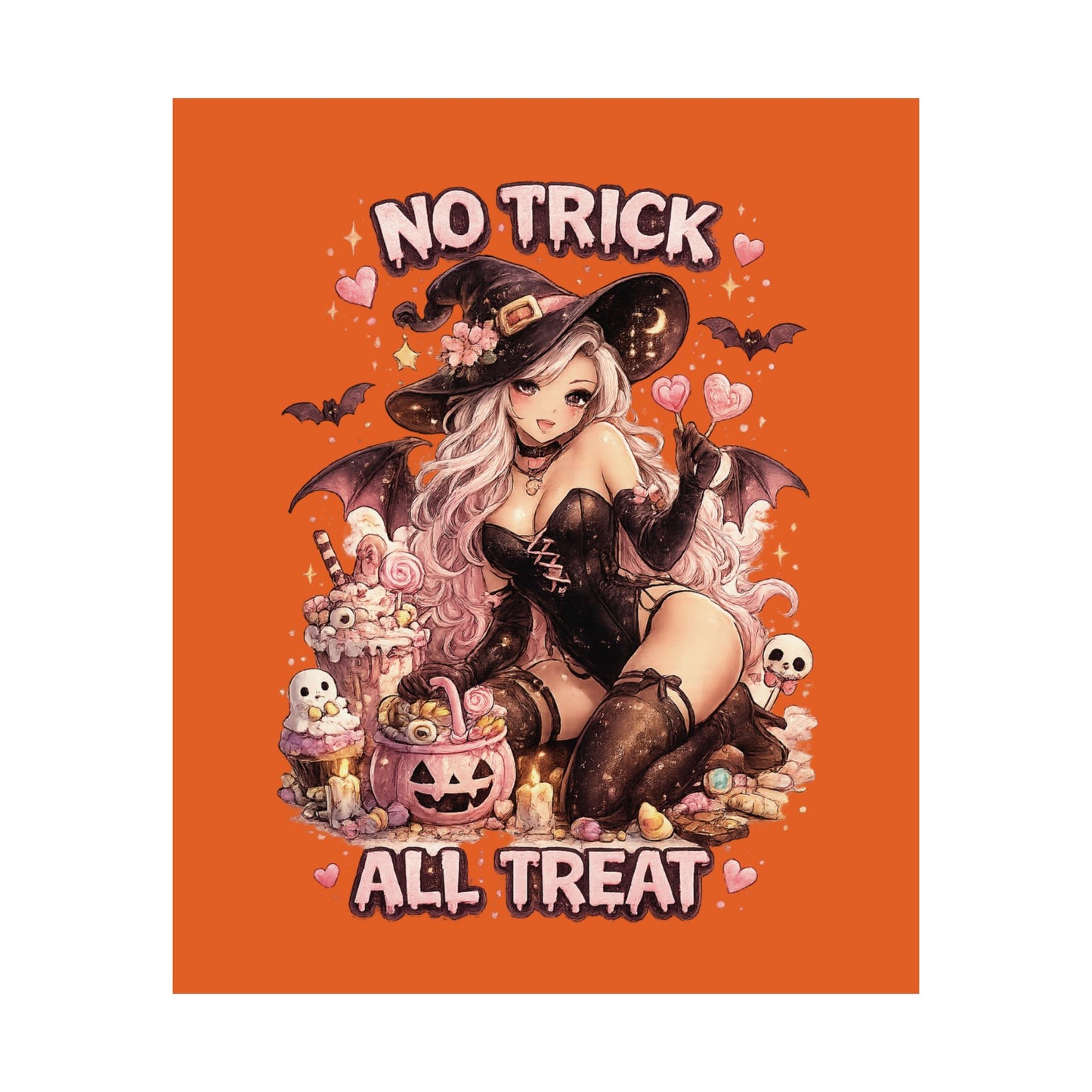 No Trick All Treat Halloween Poster - Sexy Witch Matte Vertical Wall Art