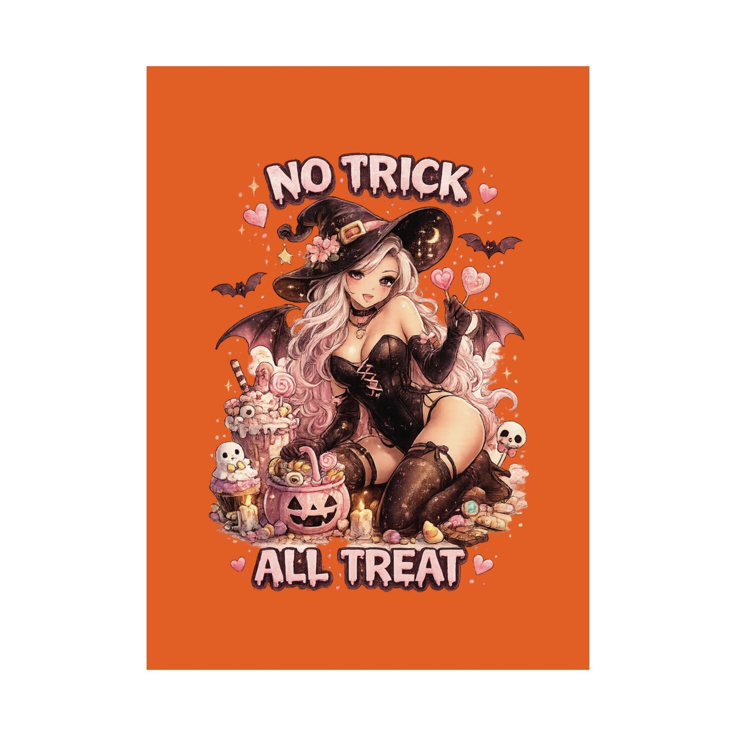 No Trick All Treat Halloween Poster - Sexy Witch Matte Vertical Wall Art