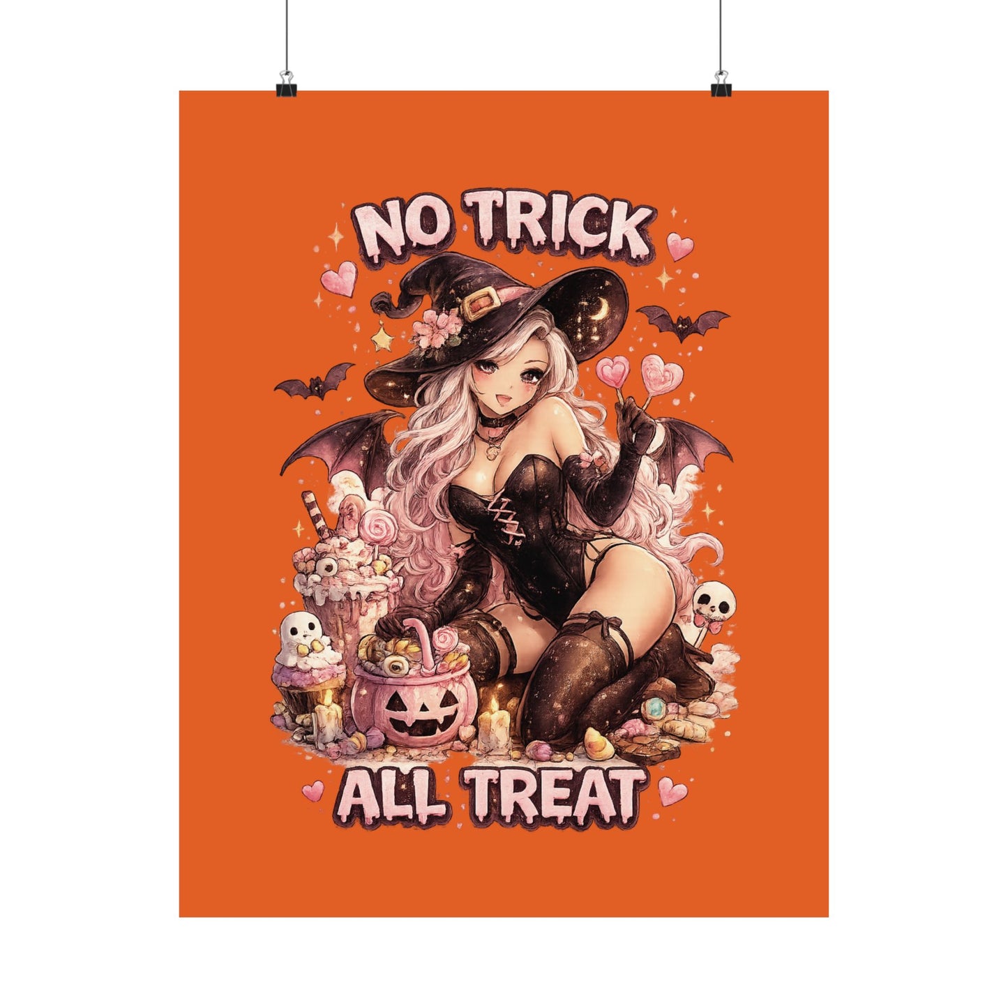 No Trick All Treat Halloween Poster - Sexy Witch Matte Vertical Wall Art
