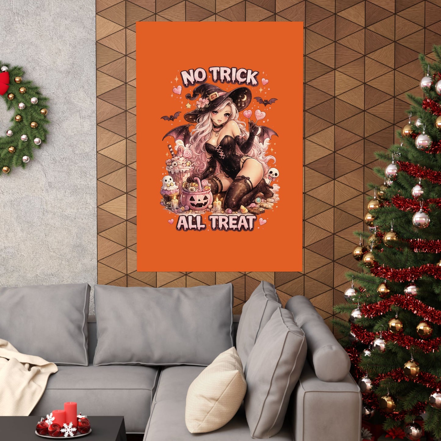 No Trick All Treat Halloween Poster - Sexy Witch Matte Vertical Wall Art