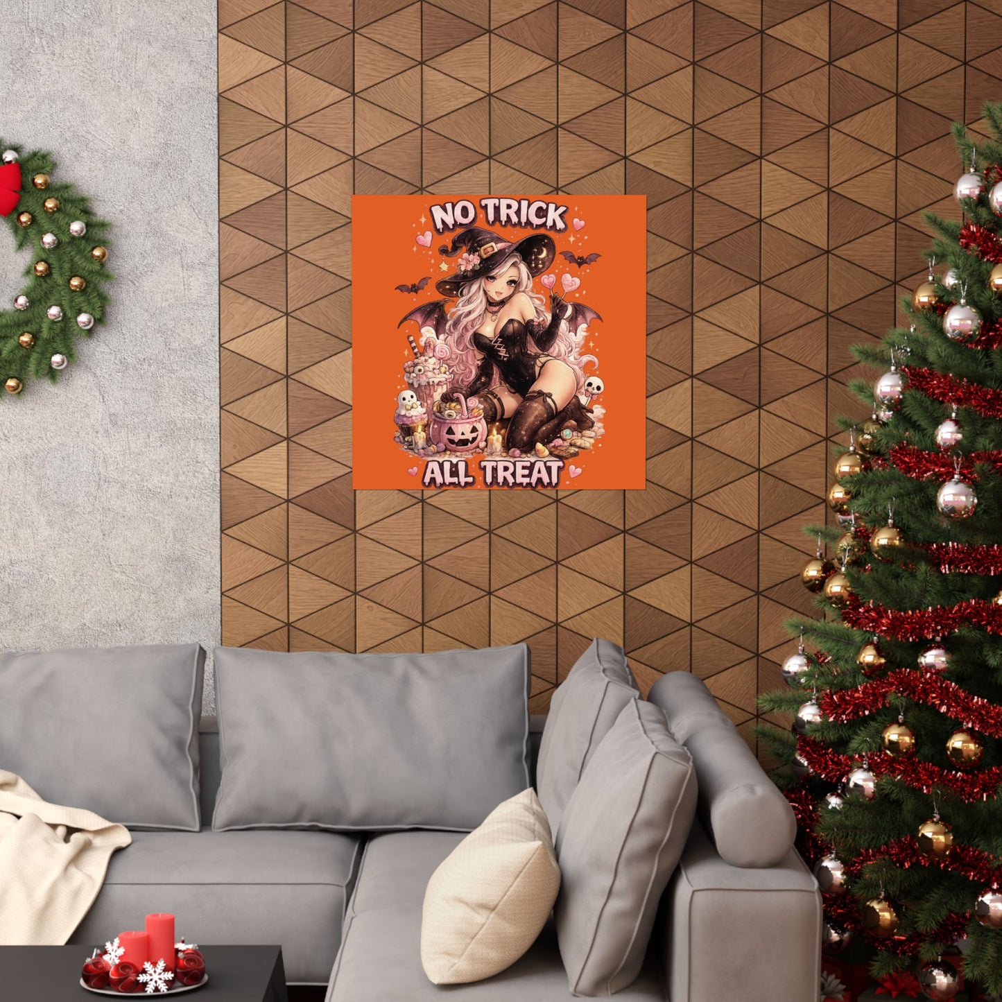 No Trick All Treat Halloween Poster - Sexy Witch Matte Vertical Wall Art