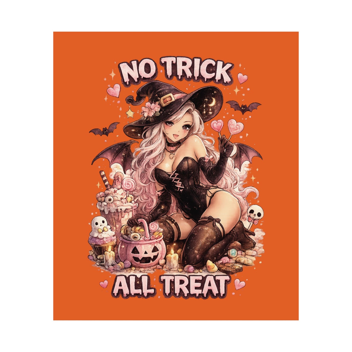 No Trick All Treat Halloween Poster - Sexy Witch Matte Vertical Wall Art