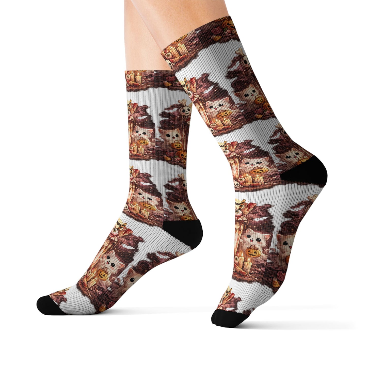 Fall Scarecrow Socks — Cute Harvest Pumpkin & Scarecrow Sublimation Crew Socks