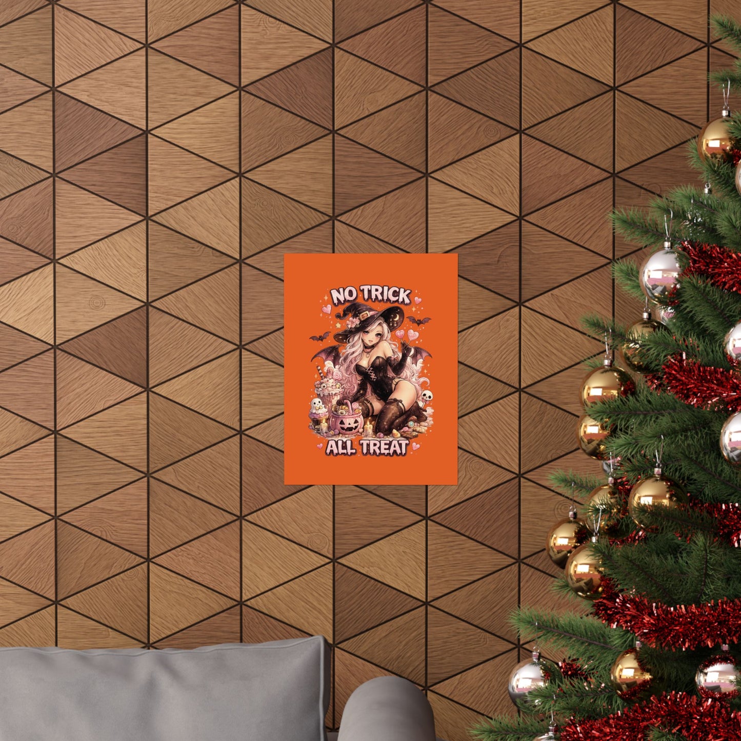 No Trick All Treat Halloween Poster - Sexy Witch Matte Vertical Wall Art