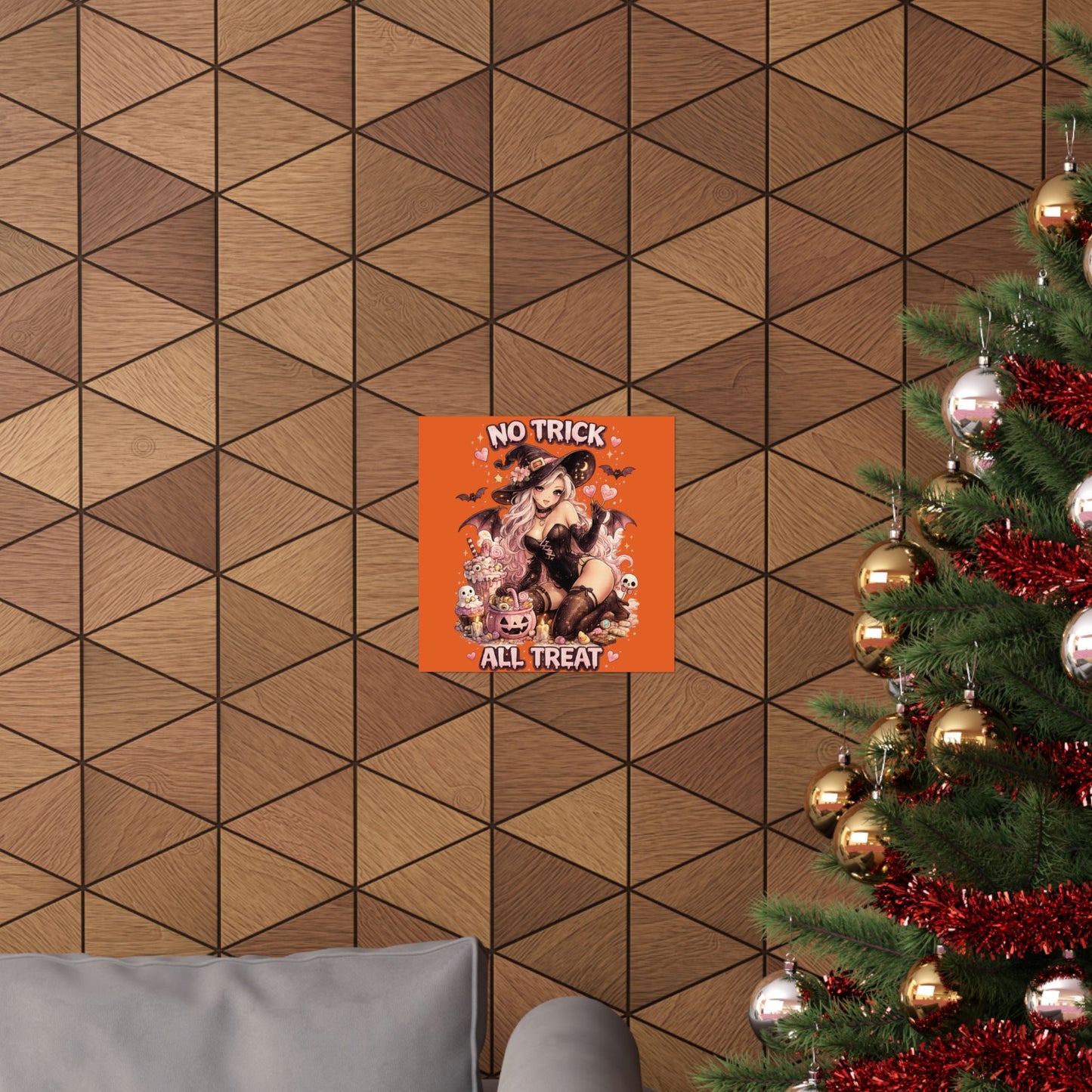 No Trick All Treat Halloween Poster - Sexy Witch Matte Vertical Wall Art