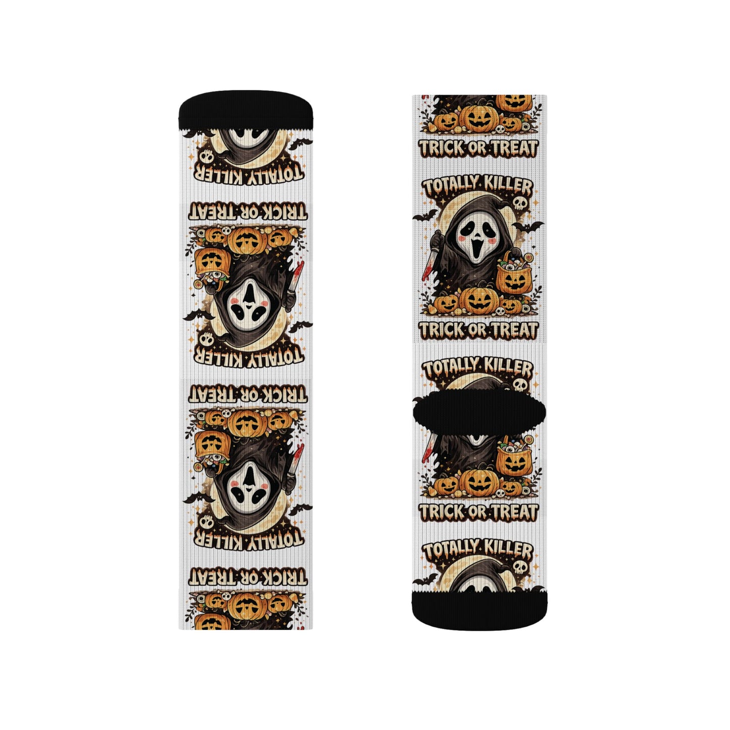 Halloween Ghost Face Sublimation Socks — Trick or Treat Patterned Crew Socks