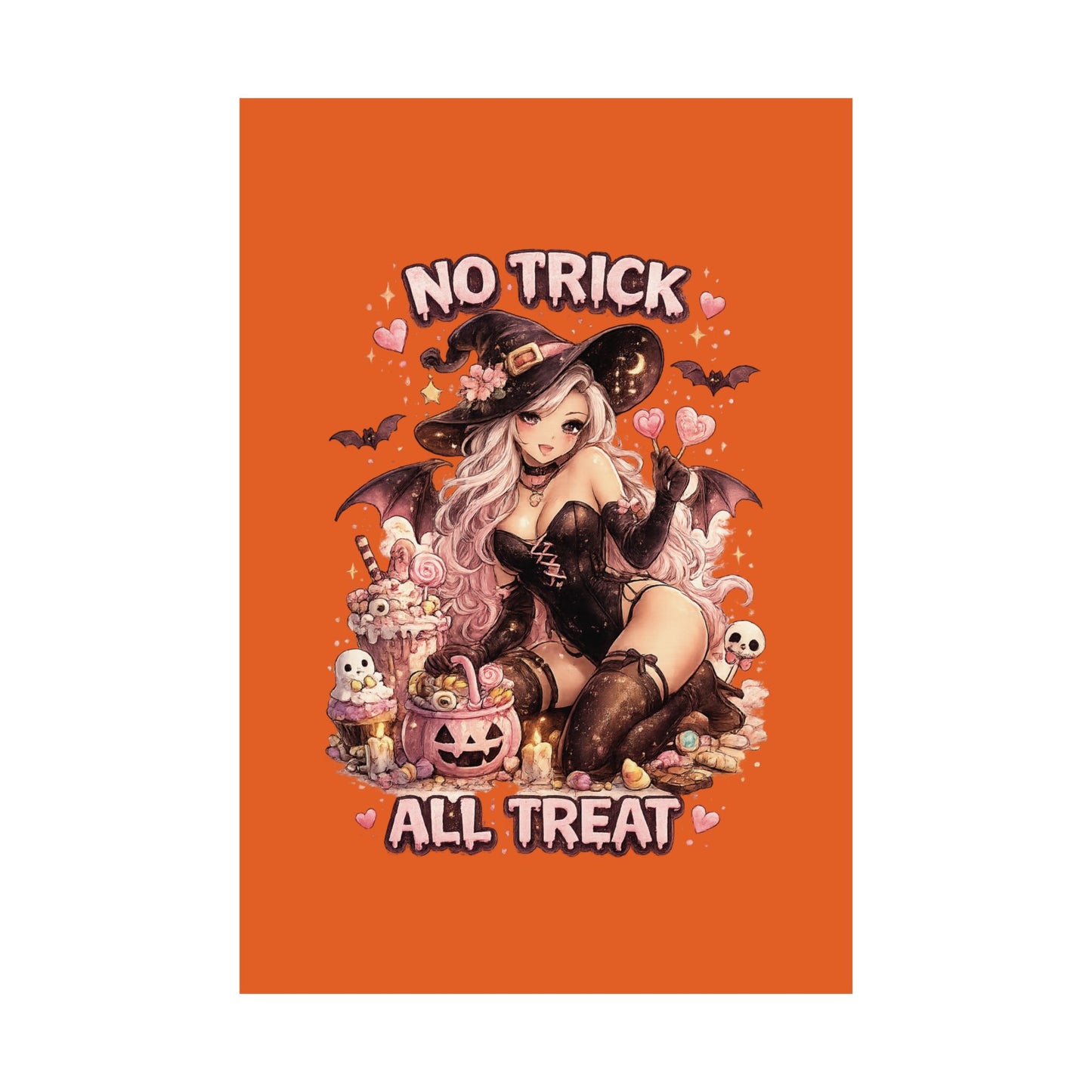 No Trick All Treat Halloween Poster - Sexy Witch Matte Vertical Wall Art