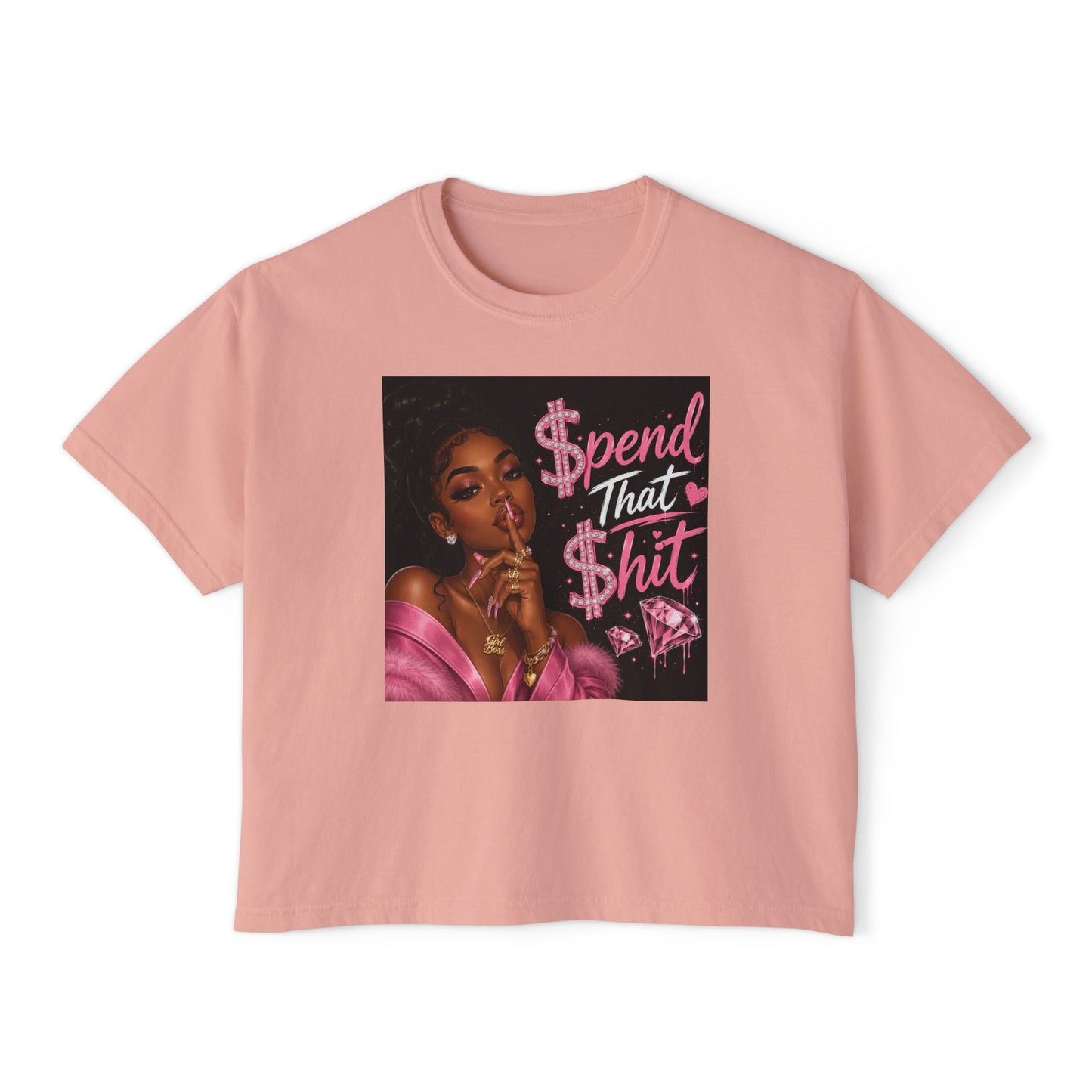 Spend That Shit Boxy Tee — Bold Pink Glam Graphic T-Shirt