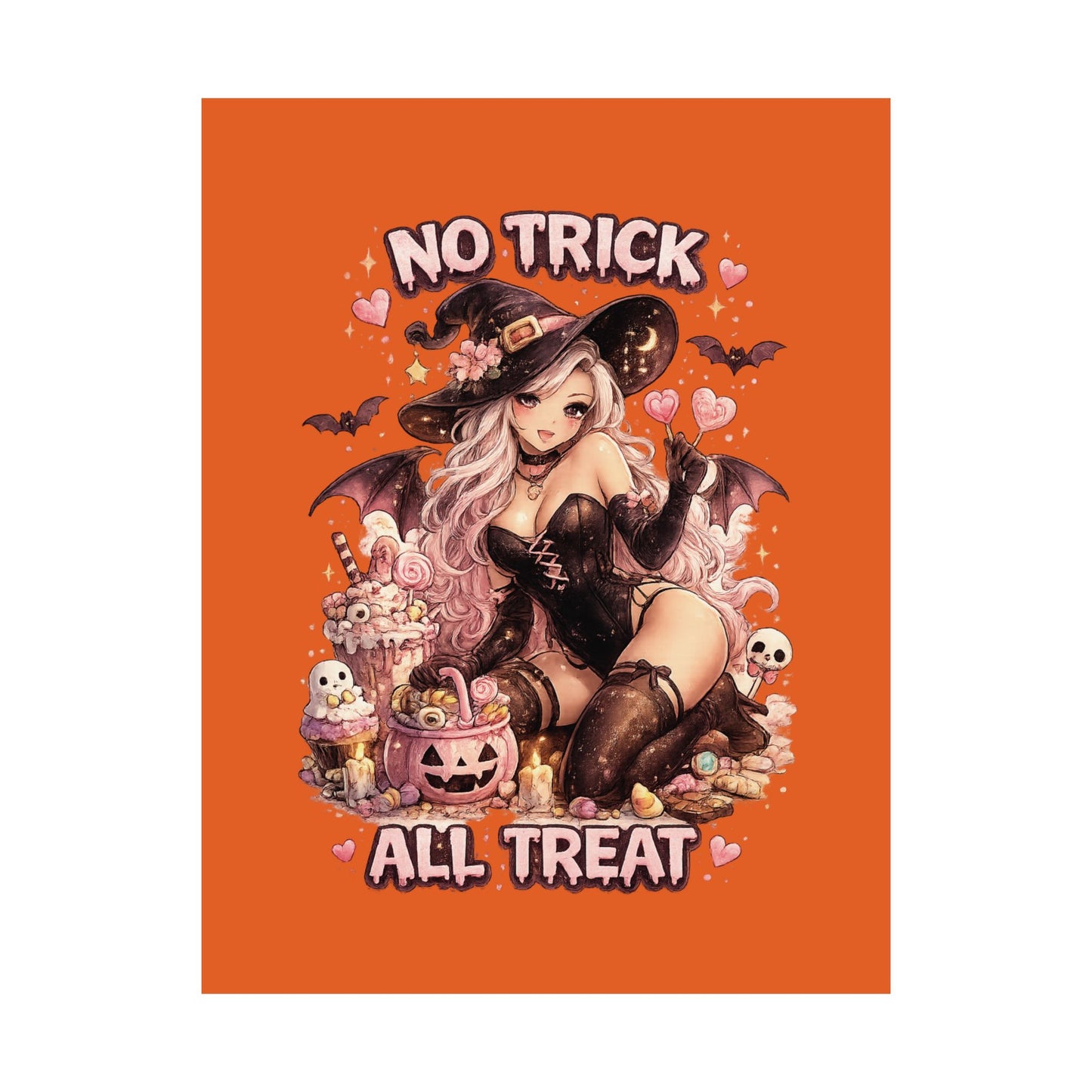 No Trick All Treat Halloween Poster - Sexy Witch Matte Vertical Wall Art