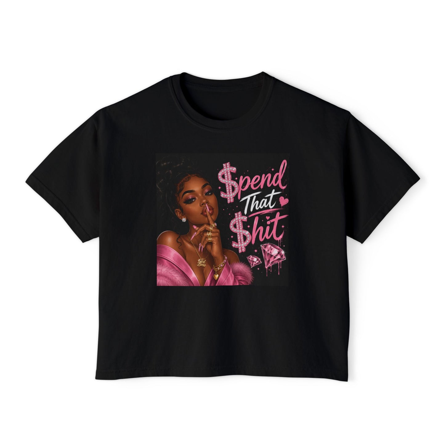 Spend That Shit Boxy Tee — Bold Pink Glam Graphic T-Shirt