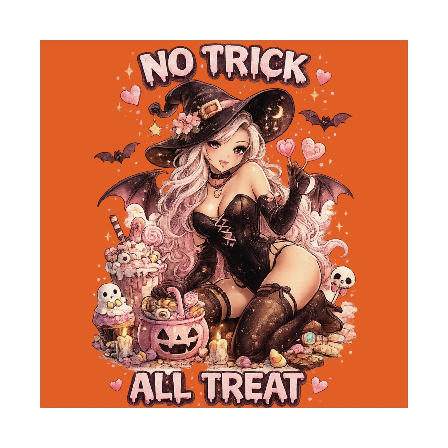 No Trick All Treat Halloween Poster - Sexy Witch Matte Vertical Wall Art