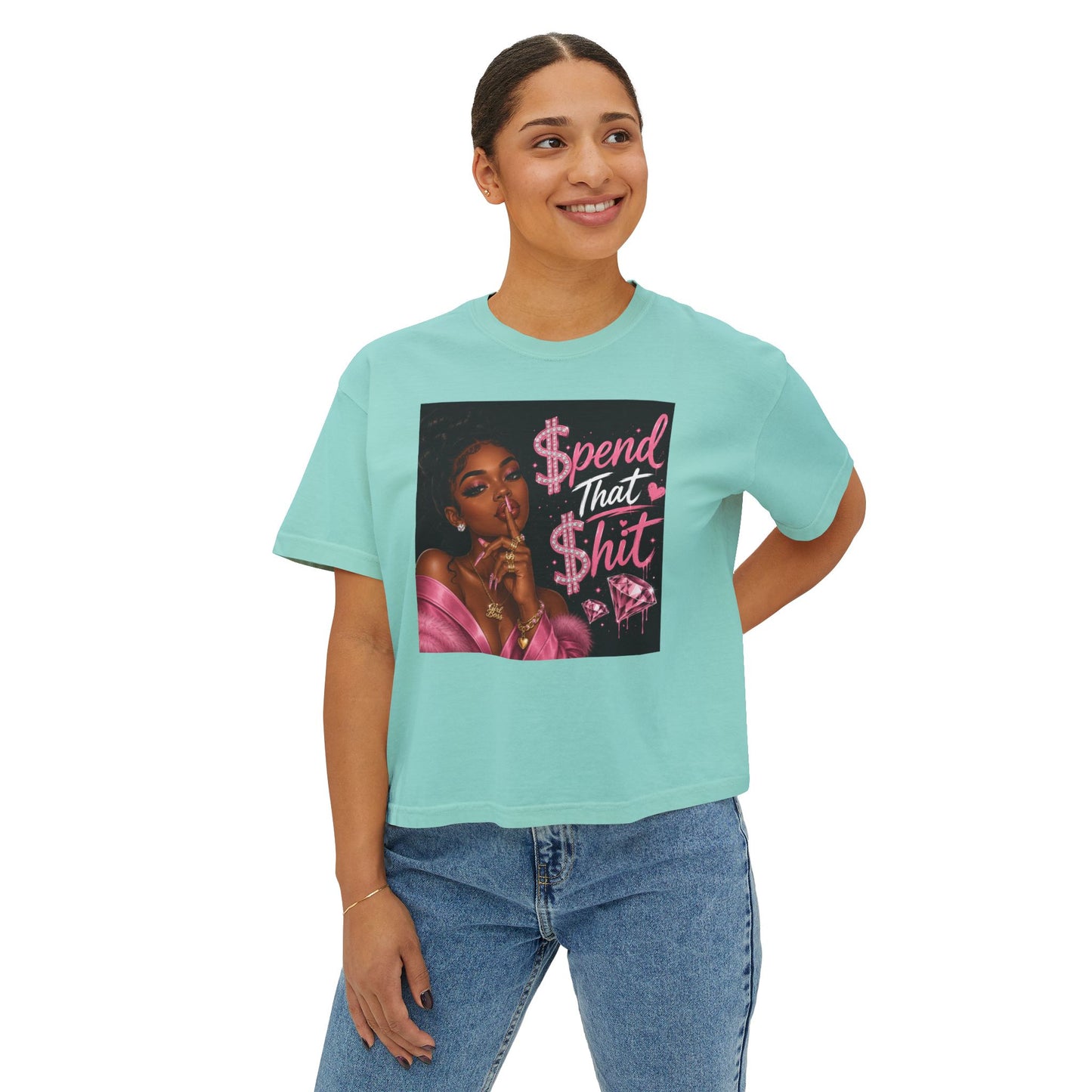 Spend That Shit Boxy Tee — Bold Pink Glam Graphic T-Shirt