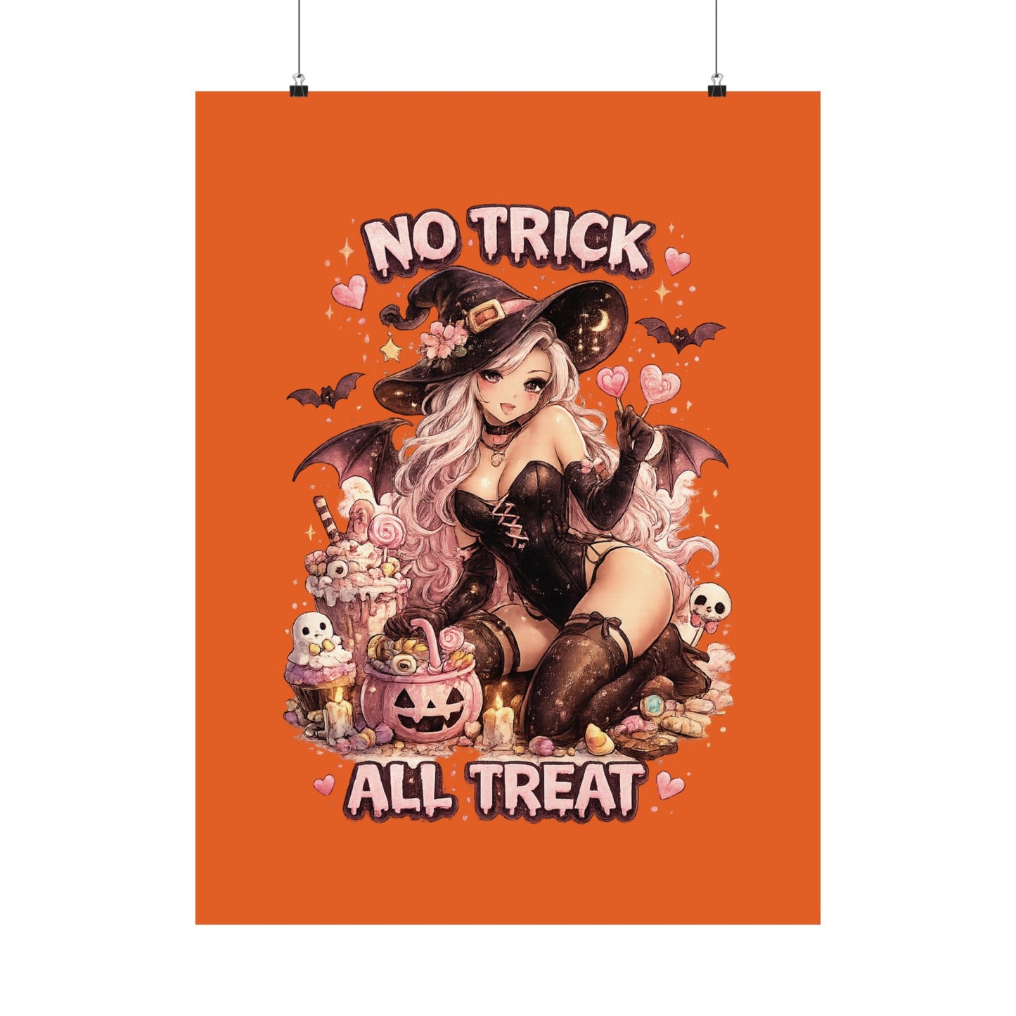 No Trick All Treat Halloween Poster - Sexy Witch Matte Vertical Wall Art
