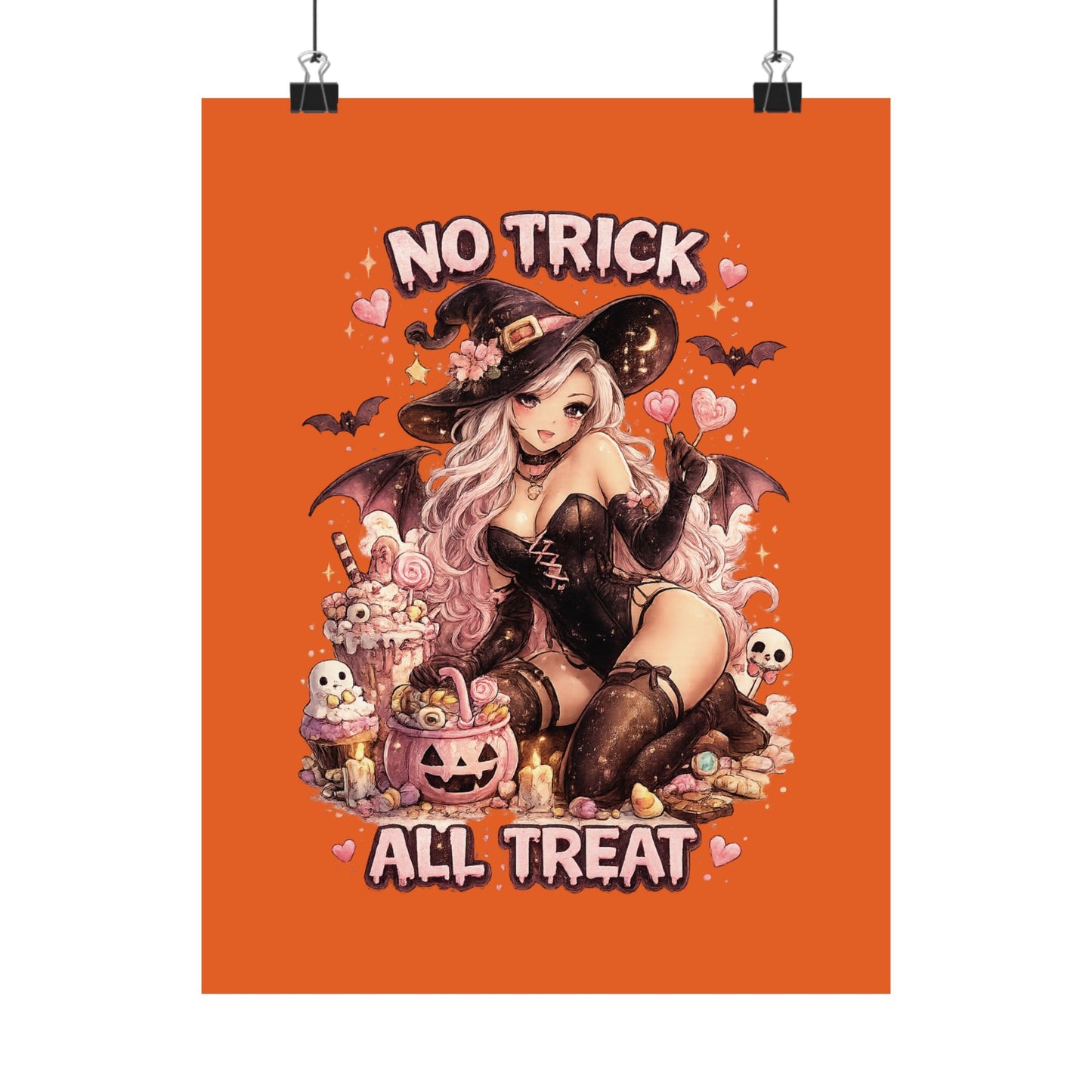 No Trick All Treat Halloween Poster - Sexy Witch Matte Vertical Wall Art