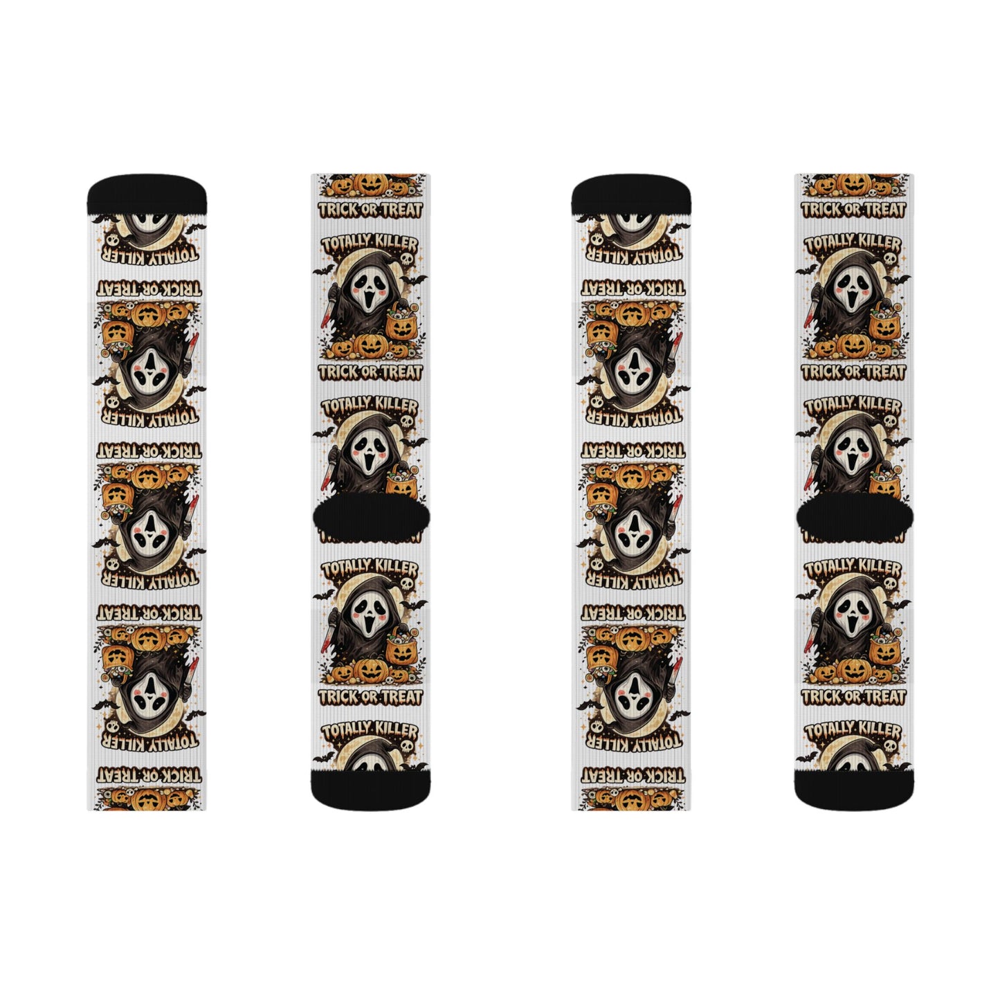 Halloween Ghost Face Sublimation Socks — Trick or Treat Patterned Crew Socks