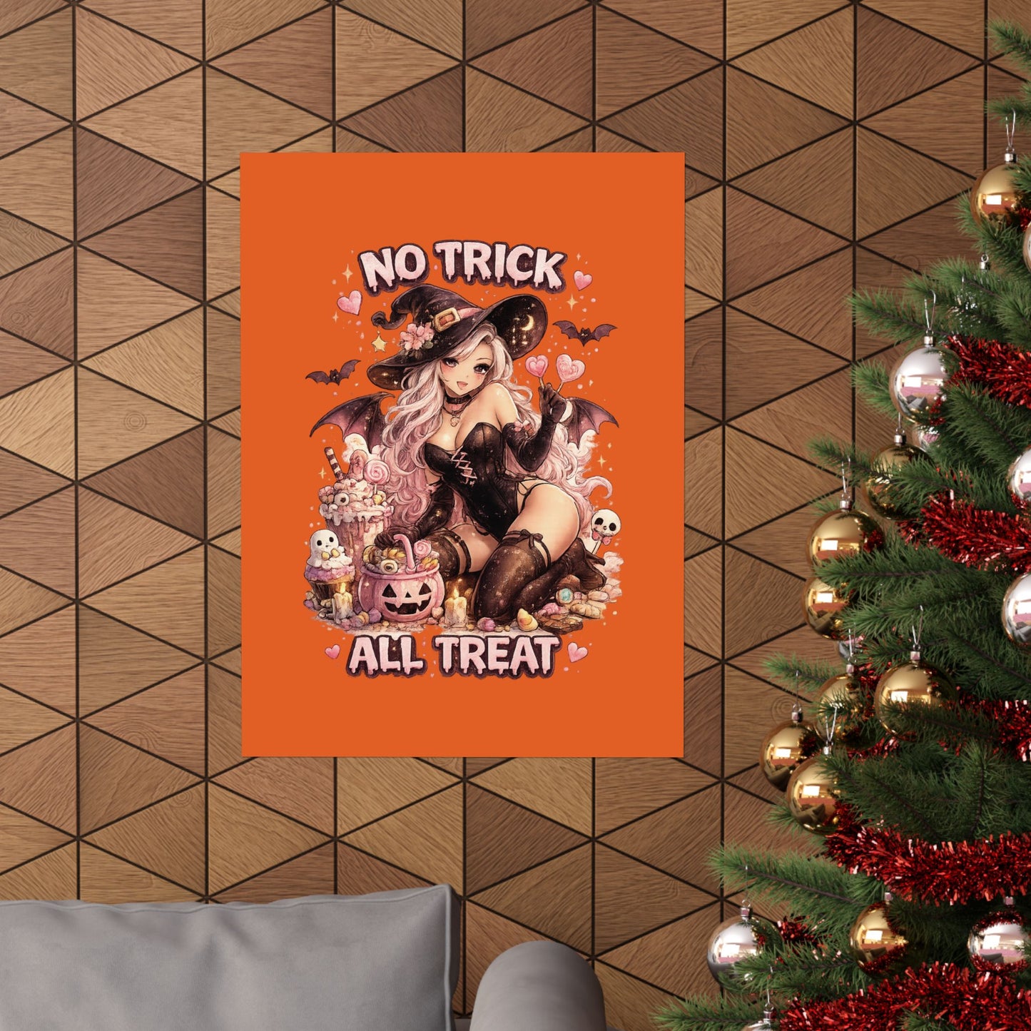 No Trick All Treat Halloween Poster - Sexy Witch Matte Vertical Wall Art