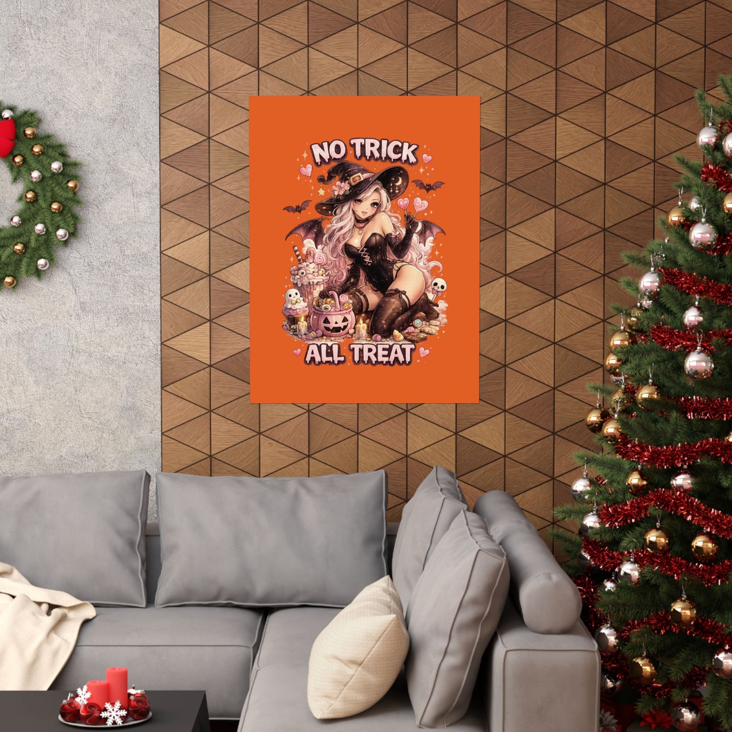 No Trick All Treat Halloween Poster - Sexy Witch Matte Vertical Wall Art