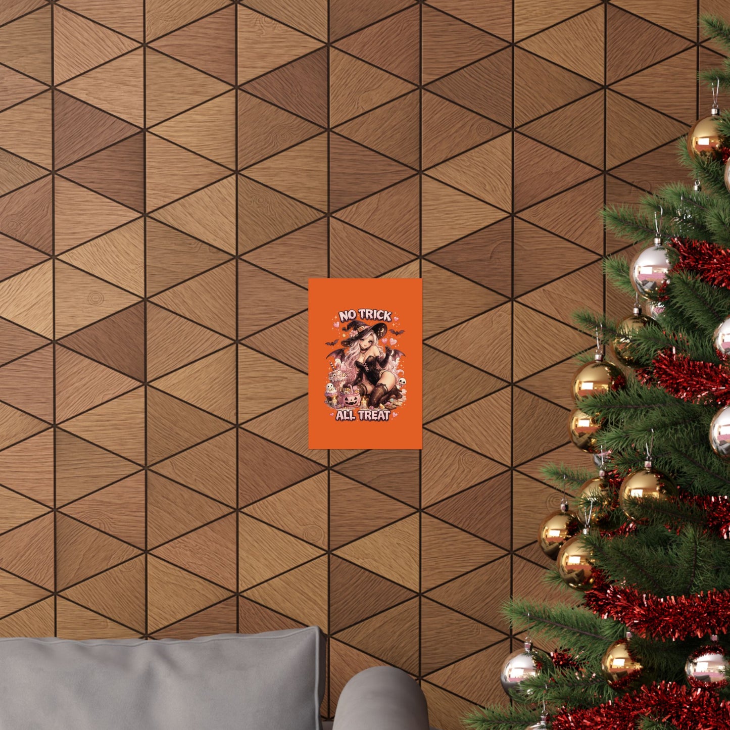 No Trick All Treat Halloween Poster - Sexy Witch Matte Vertical Wall Art
