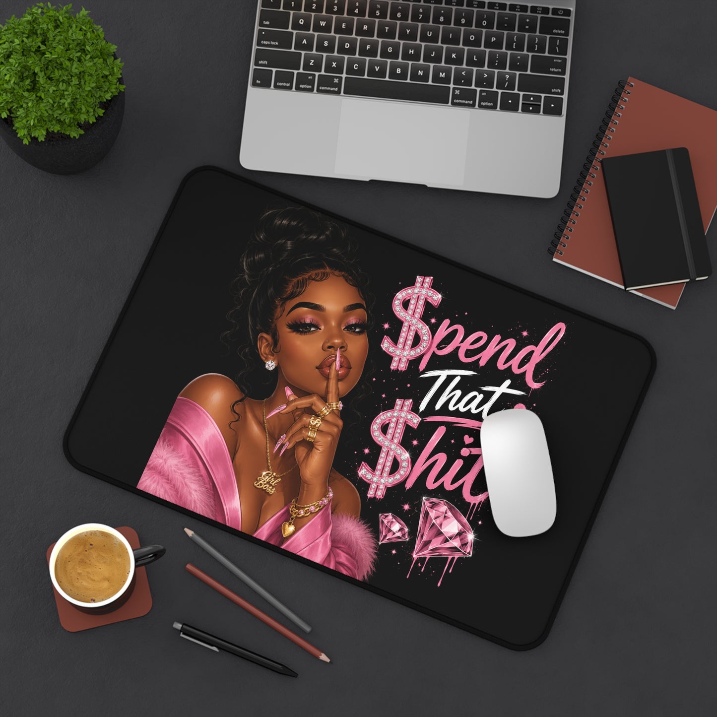 Desk Mat — "Spend That hit" Glam Girl Pink Luxe Gaming/Office Mouse Pad