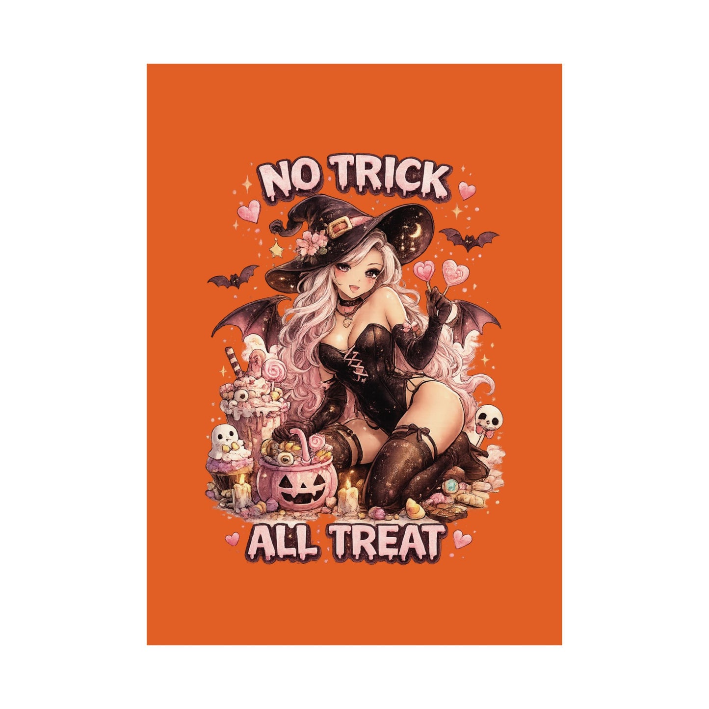 No Trick All Treat Halloween Poster - Sexy Witch Matte Vertical Wall Art