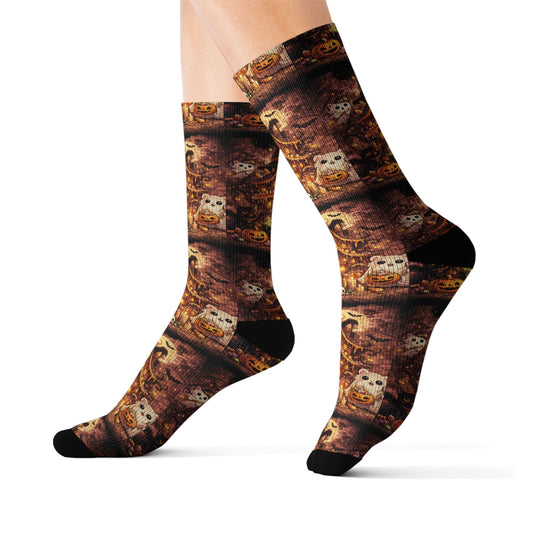 Lucky Cat Pattern Sublimation Socks — Kawaii Maneki Neko Crew Socks