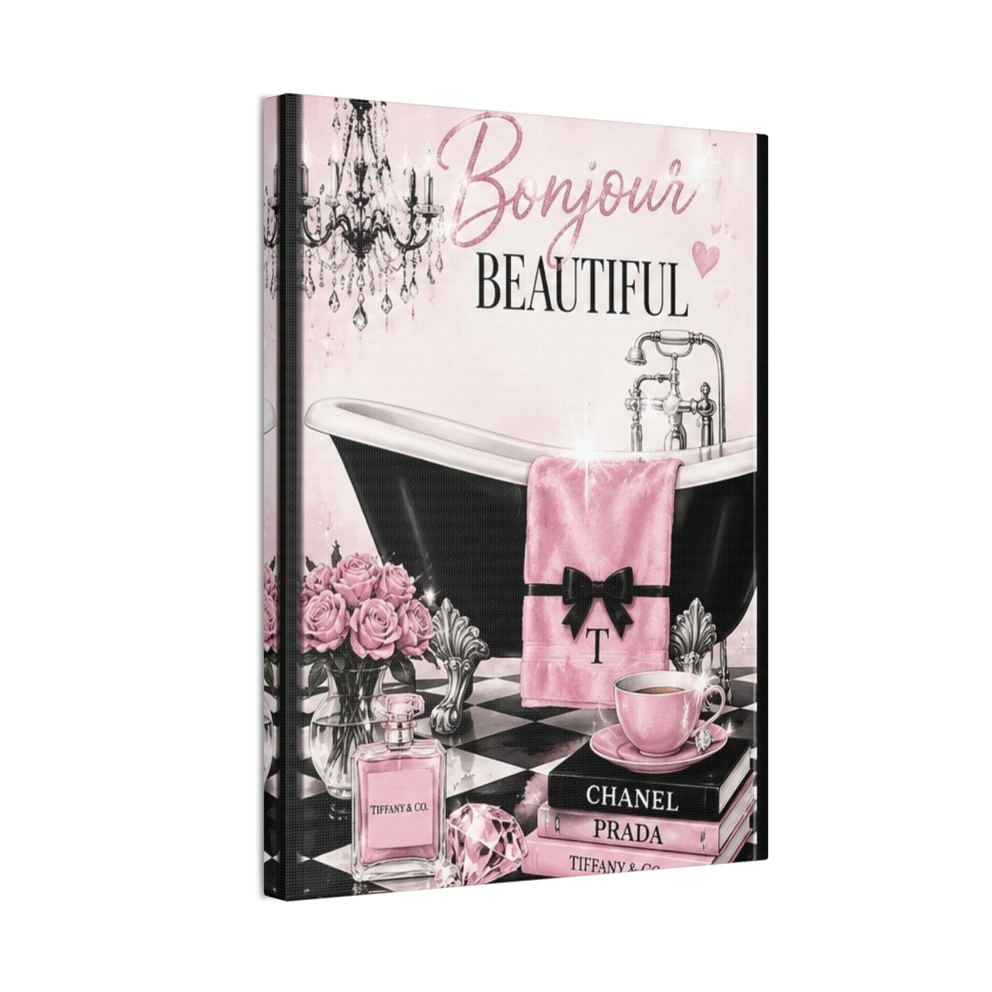 Bonjour Beautiful Wall Art — Pink Parisian Bathroom Canvas