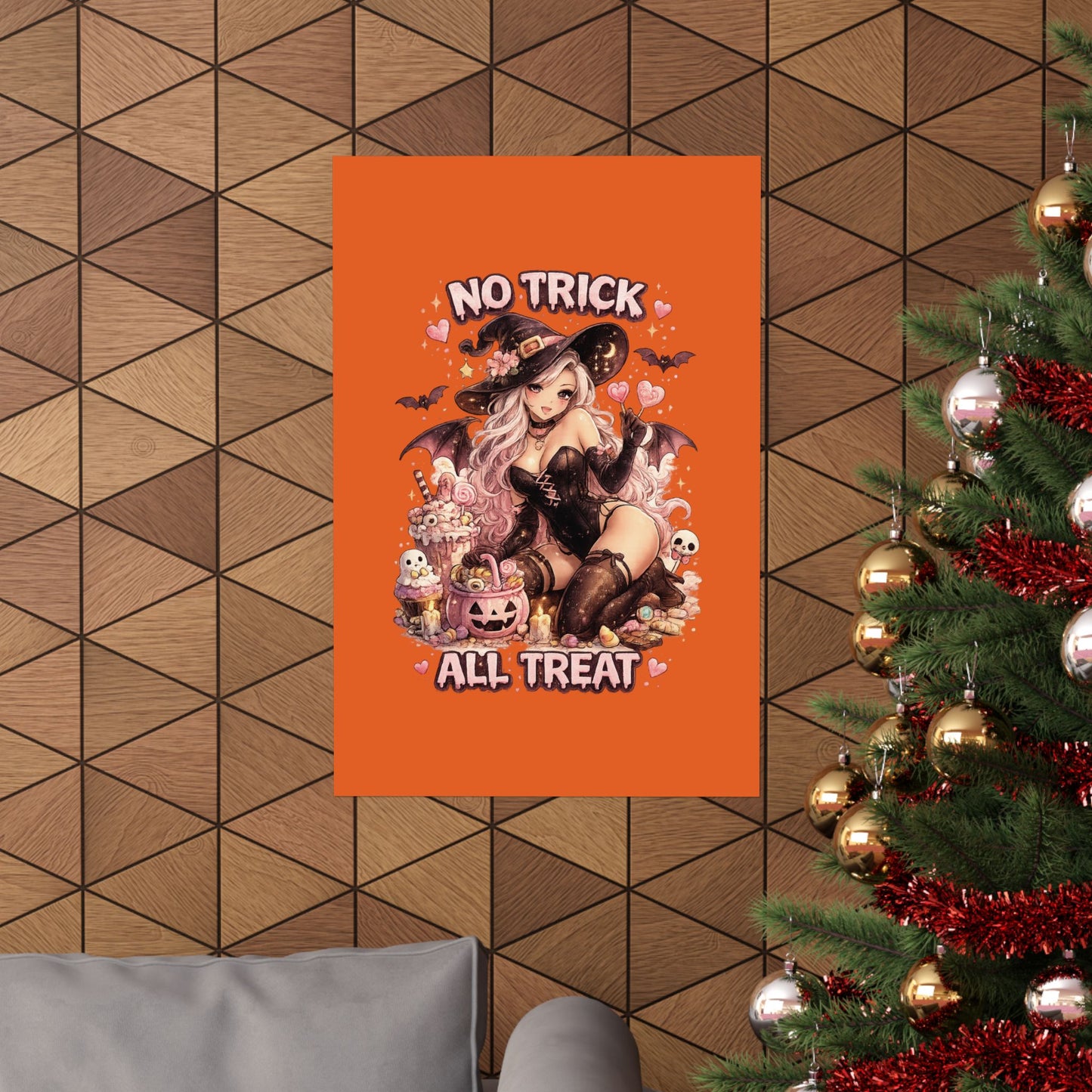 No Trick All Treat Halloween Poster - Sexy Witch Matte Vertical Wall Art