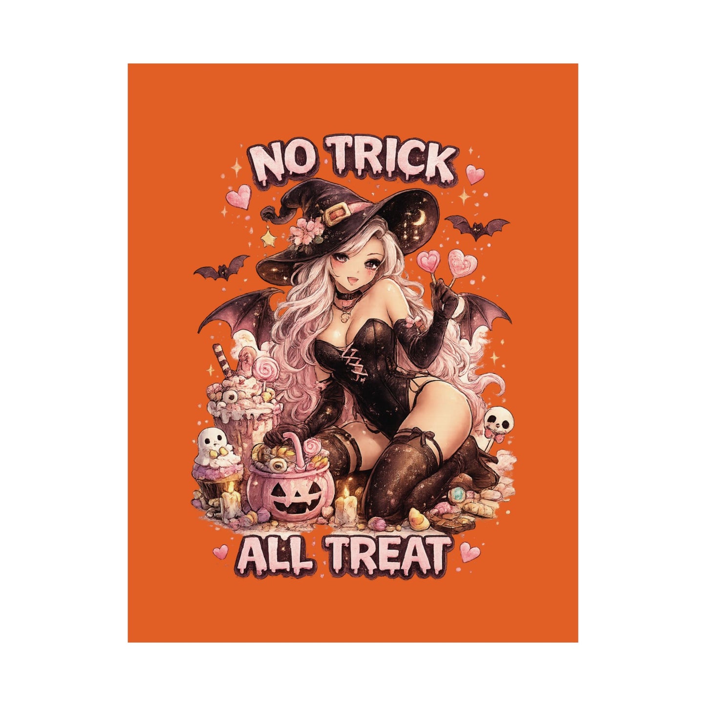 No Trick All Treat Halloween Poster - Sexy Witch Matte Vertical Wall Art