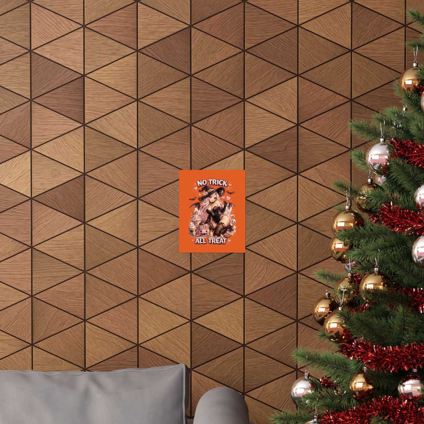 No Trick All Treat Halloween Poster - Sexy Witch Matte Vertical Wall Art