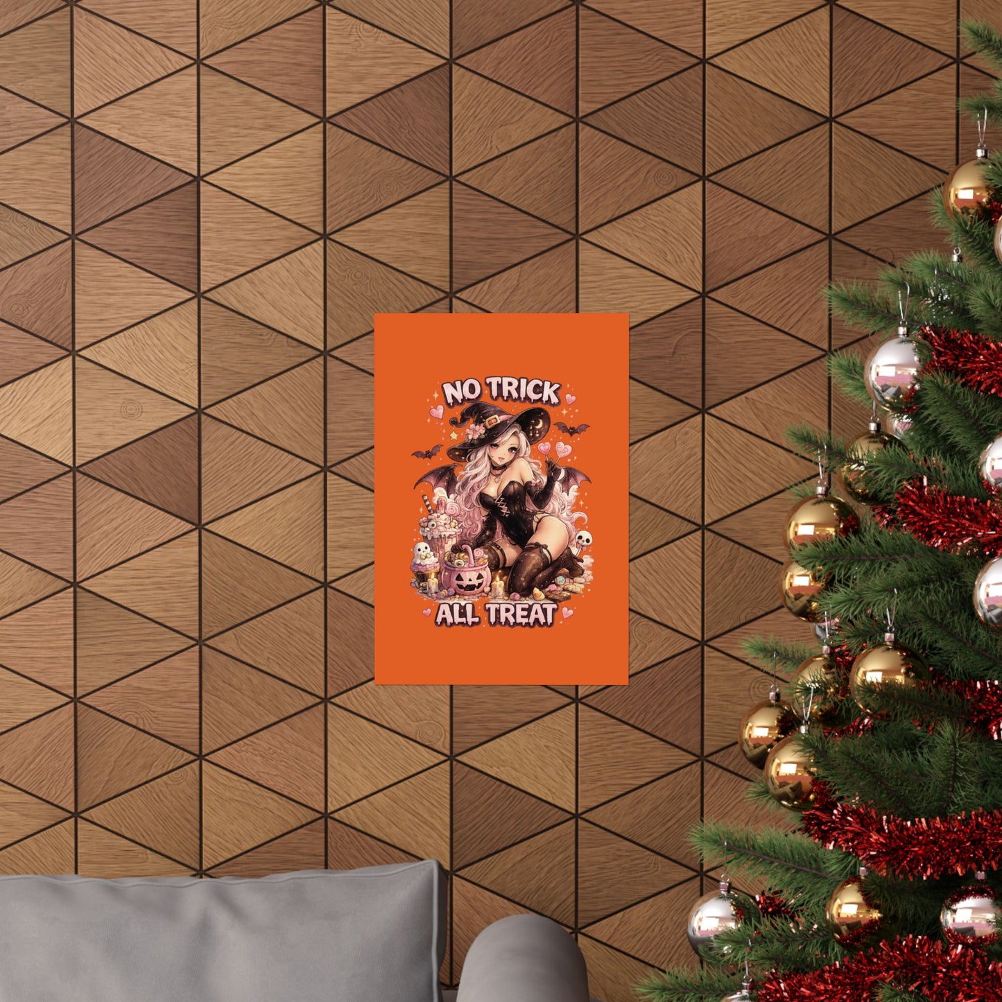 No Trick All Treat Halloween Poster - Sexy Witch Matte Vertical Wall Art