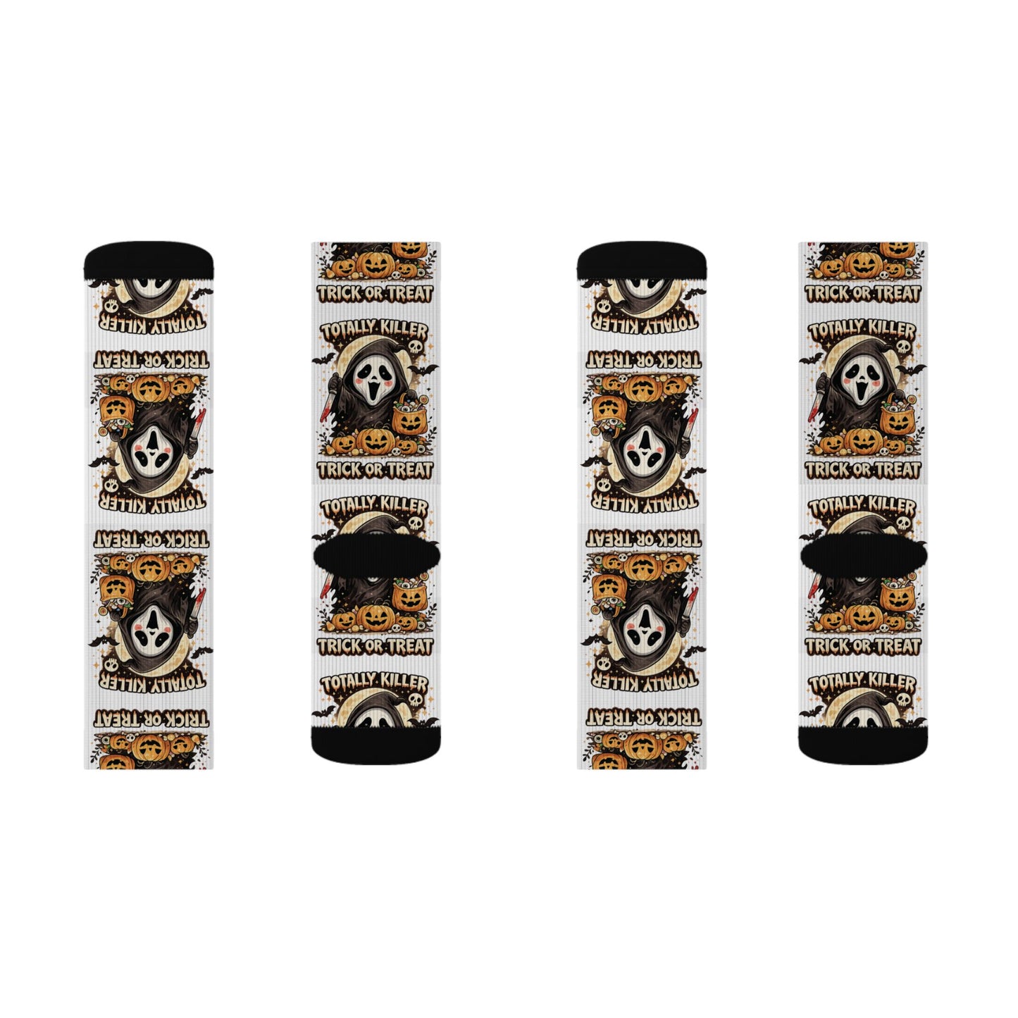 Halloween Ghost Face Sublimation Socks — Trick or Treat Patterned Crew Socks