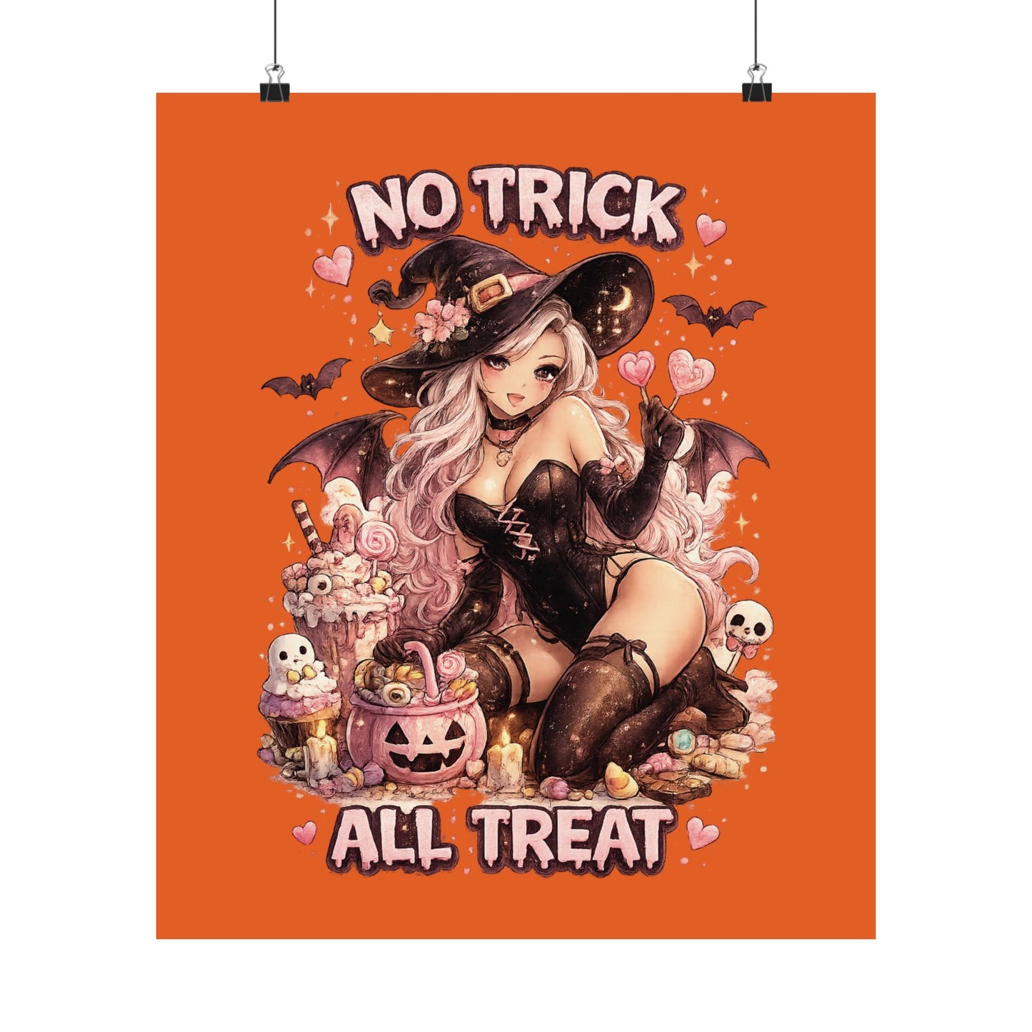 No Trick All Treat Halloween Poster - Sexy Witch Matte Vertical Wall Art