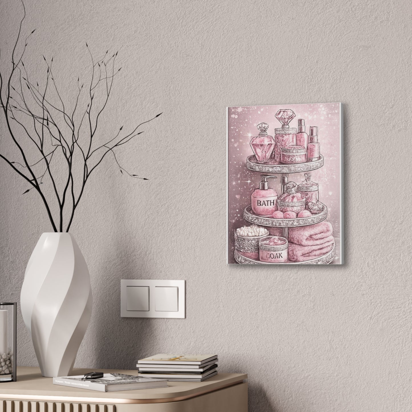Pink Bathroom Spa Canvas Wall Art — Glam Bathroom Decor