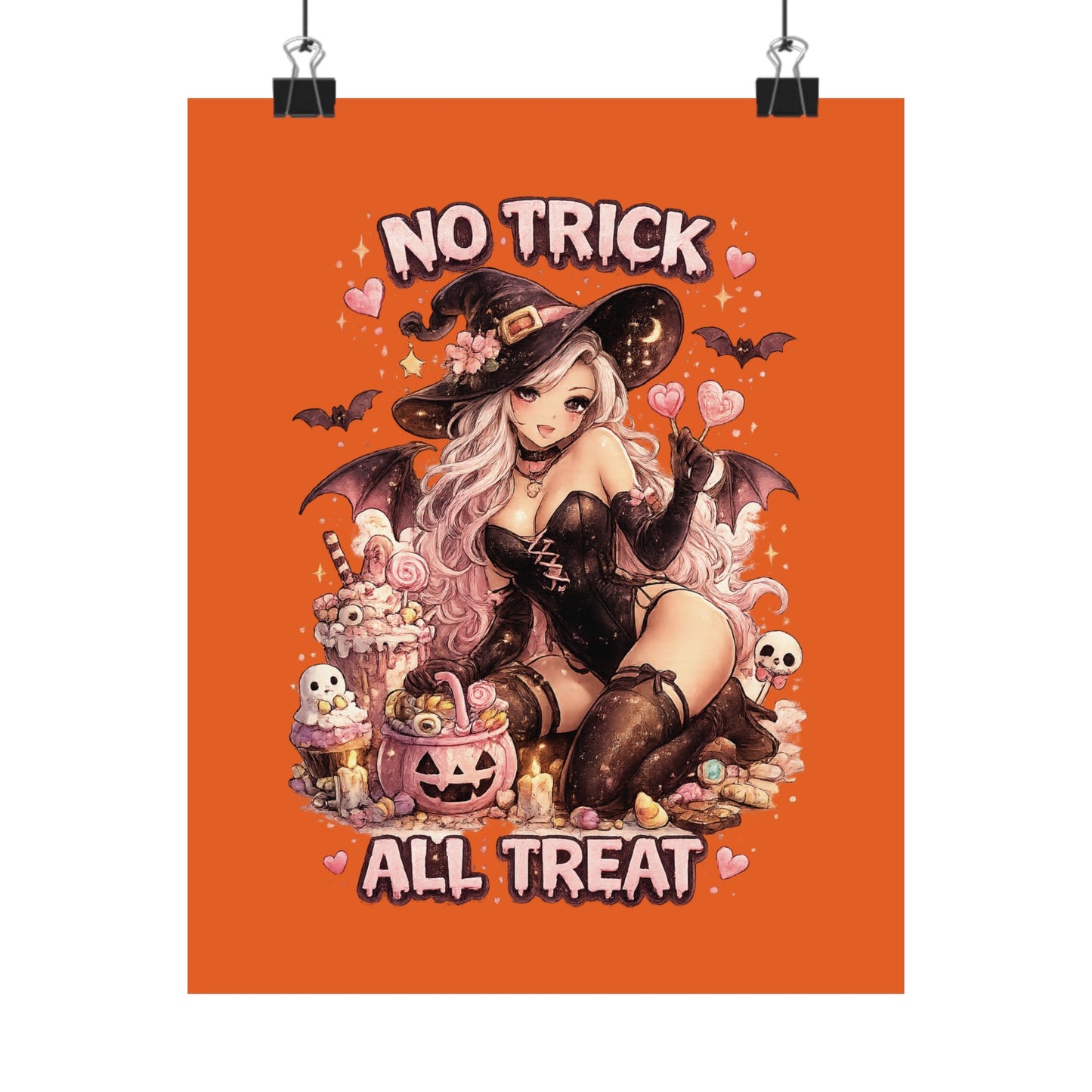 No Trick All Treat Halloween Poster - Sexy Witch Matte Vertical Wall Art