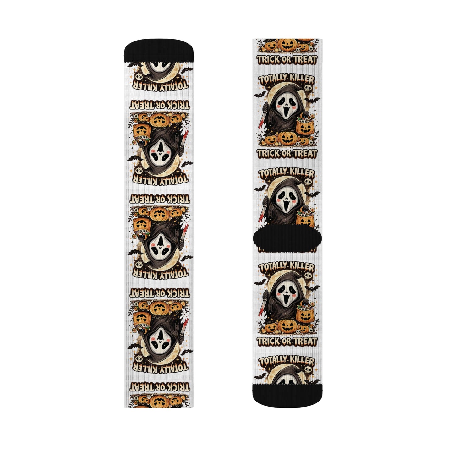 Halloween Ghost Face Sublimation Socks — Trick or Treat Patterned Crew Socks