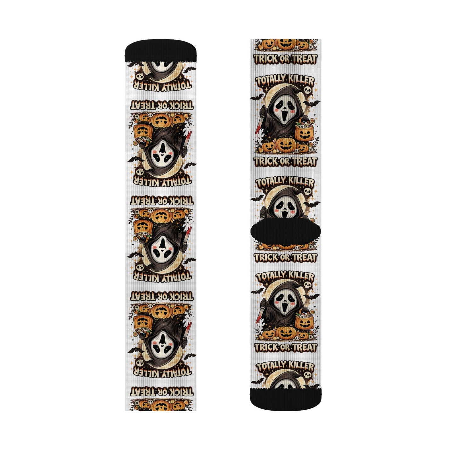 Halloween Ghost Face Sublimation Socks — Trick or Treat Patterned Crew Socks