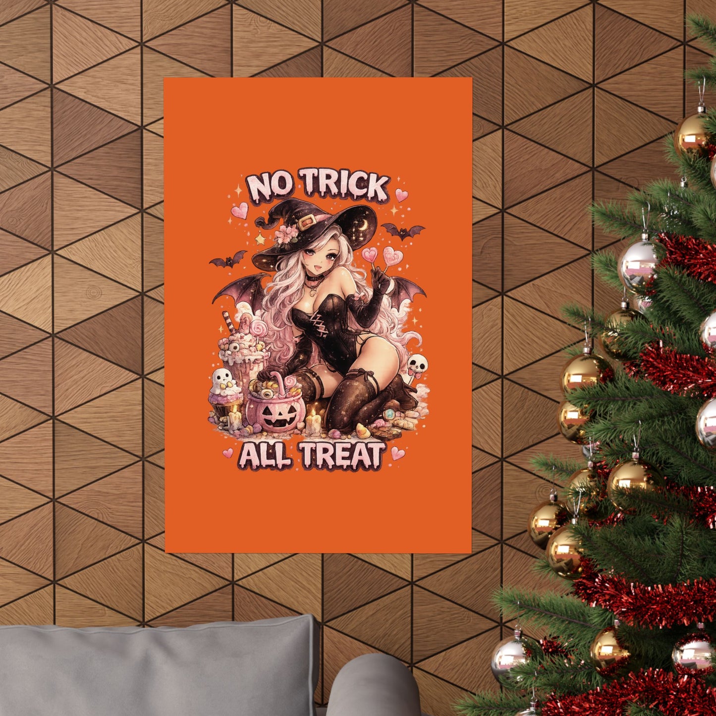 No Trick All Treat Halloween Poster - Sexy Witch Matte Vertical Wall Art