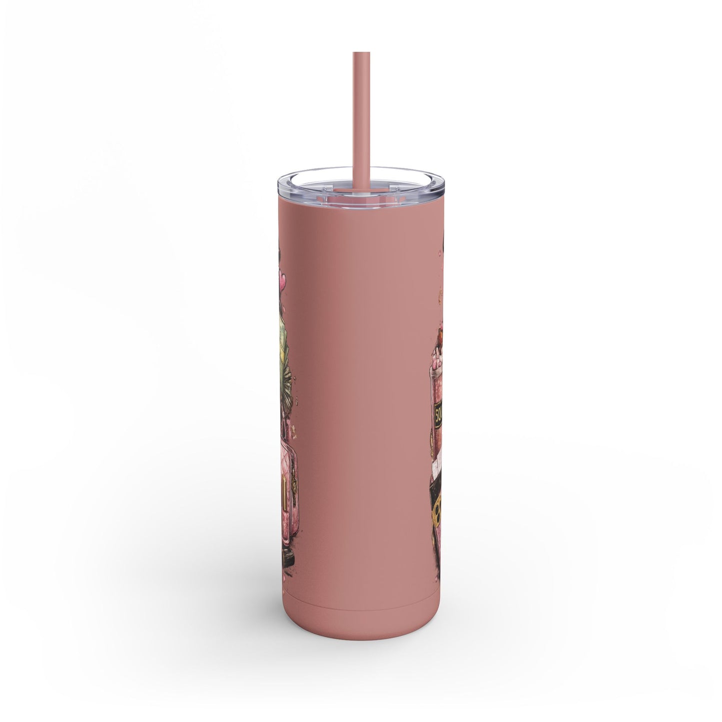 Skinny Tumbler - "Wake Up & Get That Bag" Pink Coffee Travel Cup