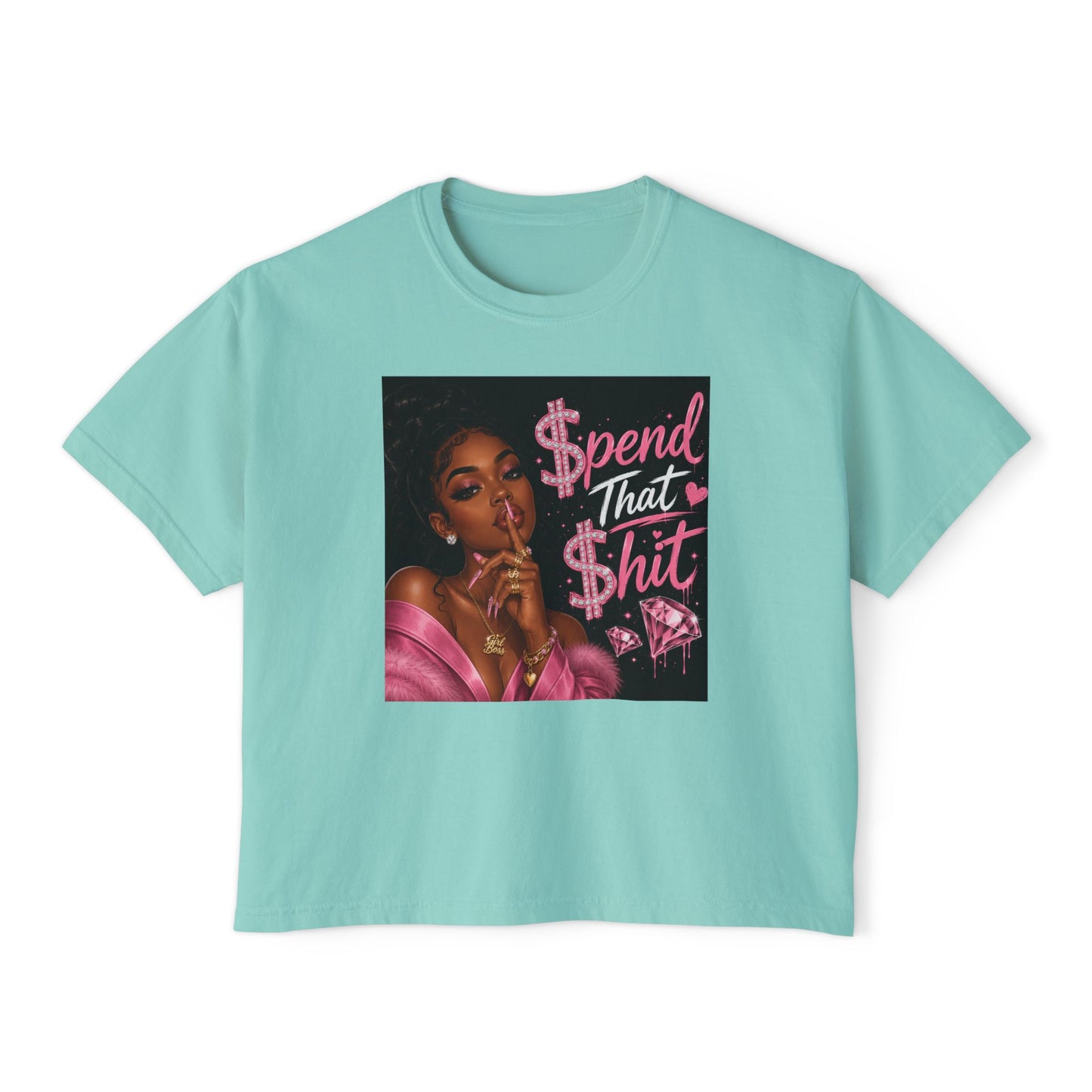 Spend That Shit Boxy Tee — Bold Pink Glam Graphic T-Shirt