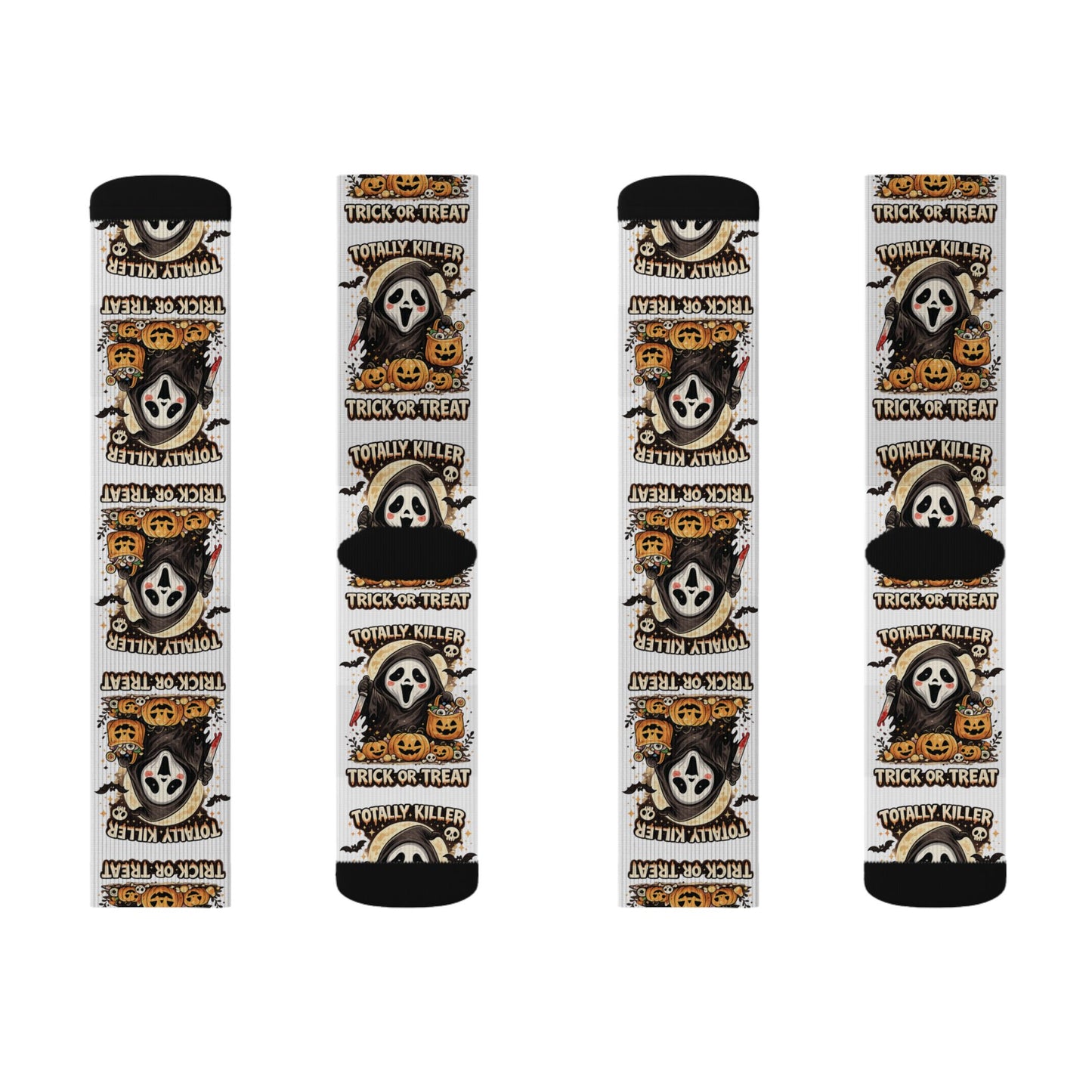 Halloween Ghost Face Sublimation Socks — Trick or Treat Patterned Crew Socks