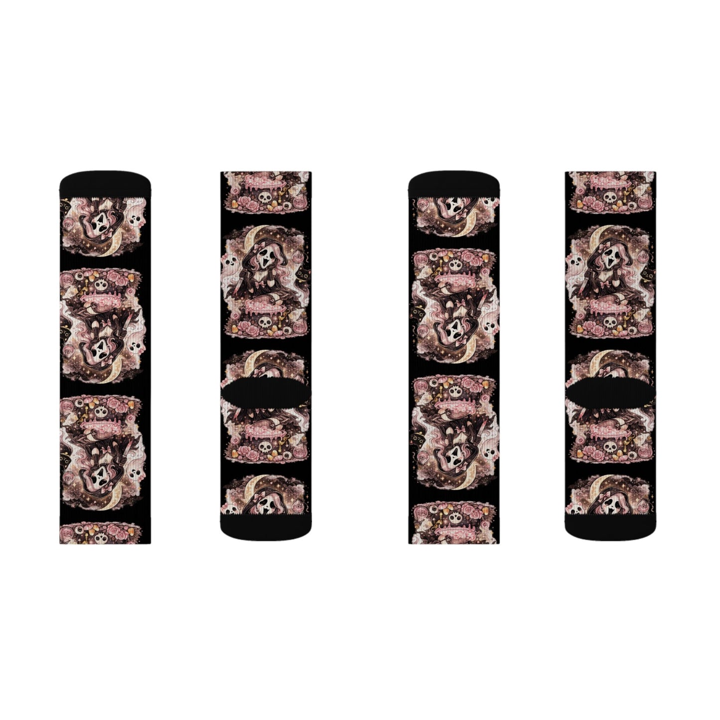 Cat Floral Sublimation Socks — Cute Kitten Patterned Crew Socks