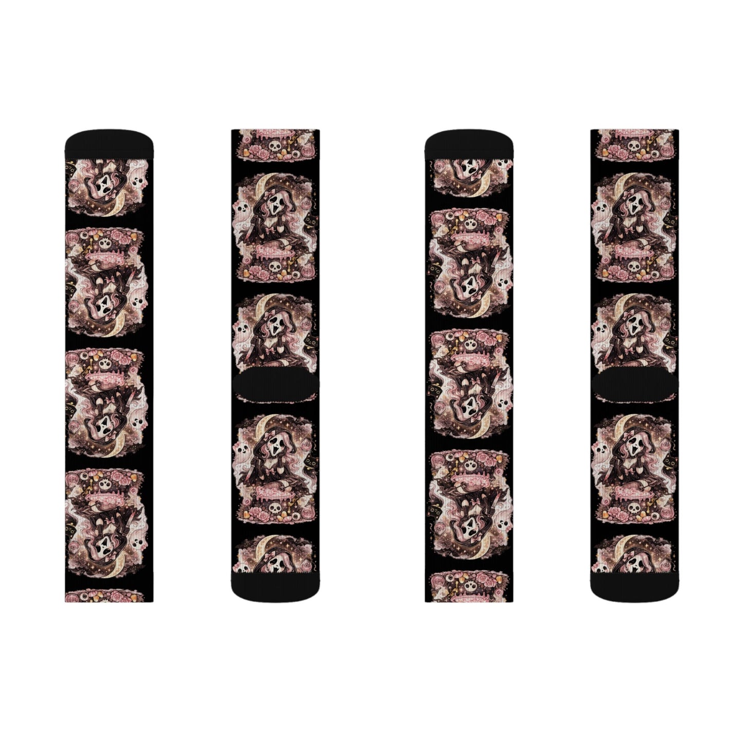 Cat Floral Sublimation Socks — Cute Kitten Patterned Crew Socks