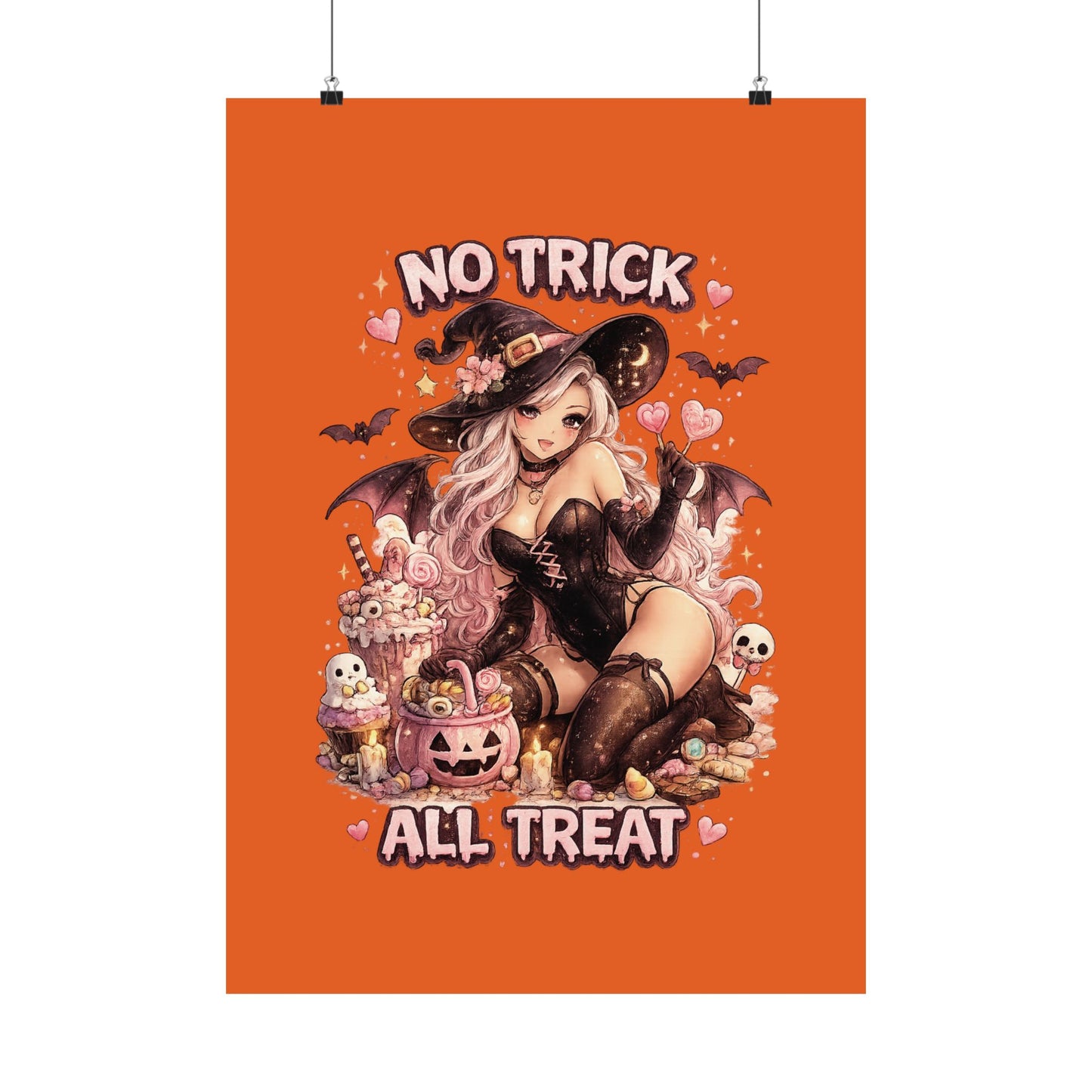 No Trick All Treat Halloween Poster - Sexy Witch Matte Vertical Wall Art