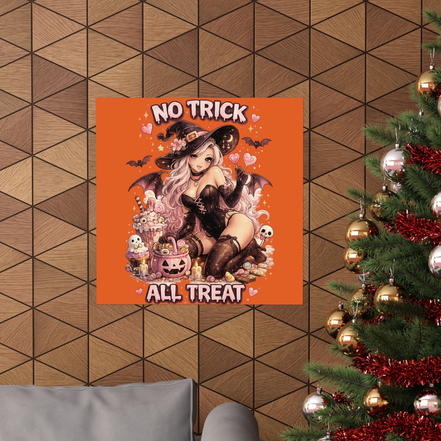 No Trick All Treat Halloween Poster - Sexy Witch Matte Vertical Wall Art