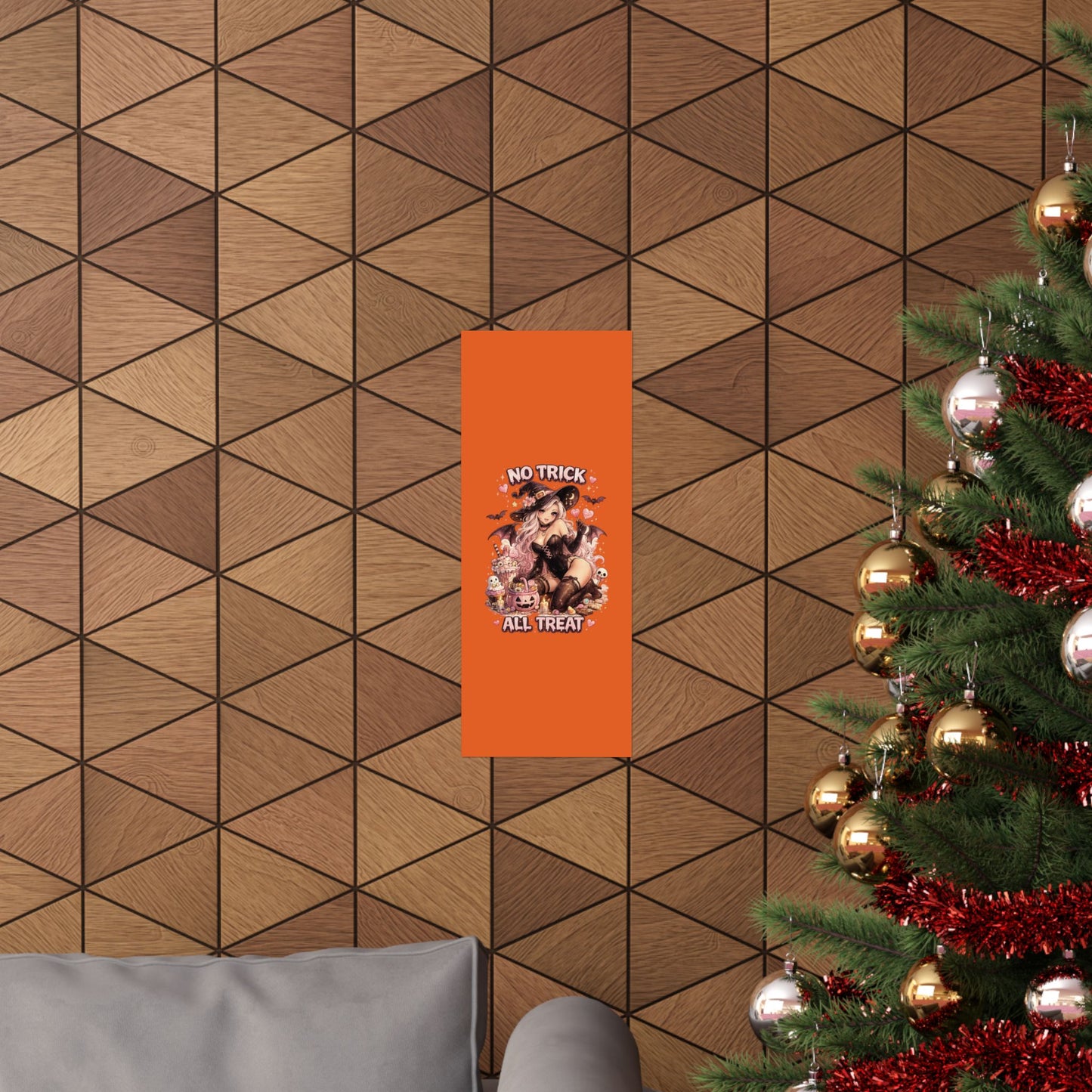 No Trick All Treat Halloween Poster - Sexy Witch Matte Vertical Wall Art