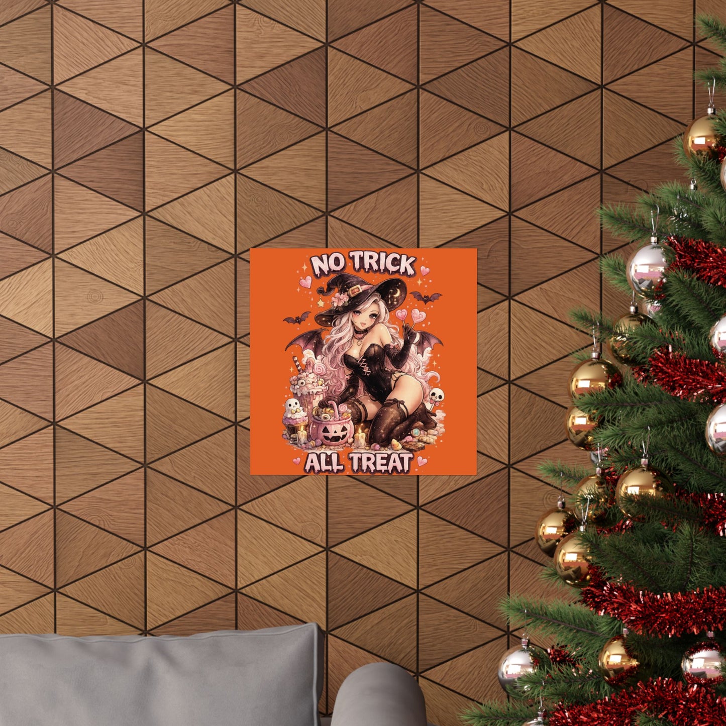 No Trick All Treat Halloween Poster - Sexy Witch Matte Vertical Wall Art