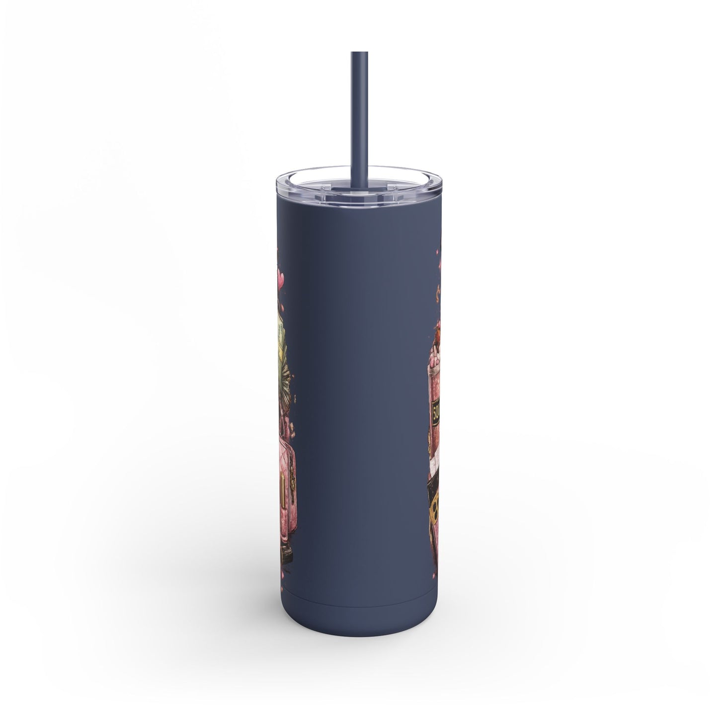 Skinny Tumbler - "Wake Up & Get That Bag" Pink Coffee Travel Cup
